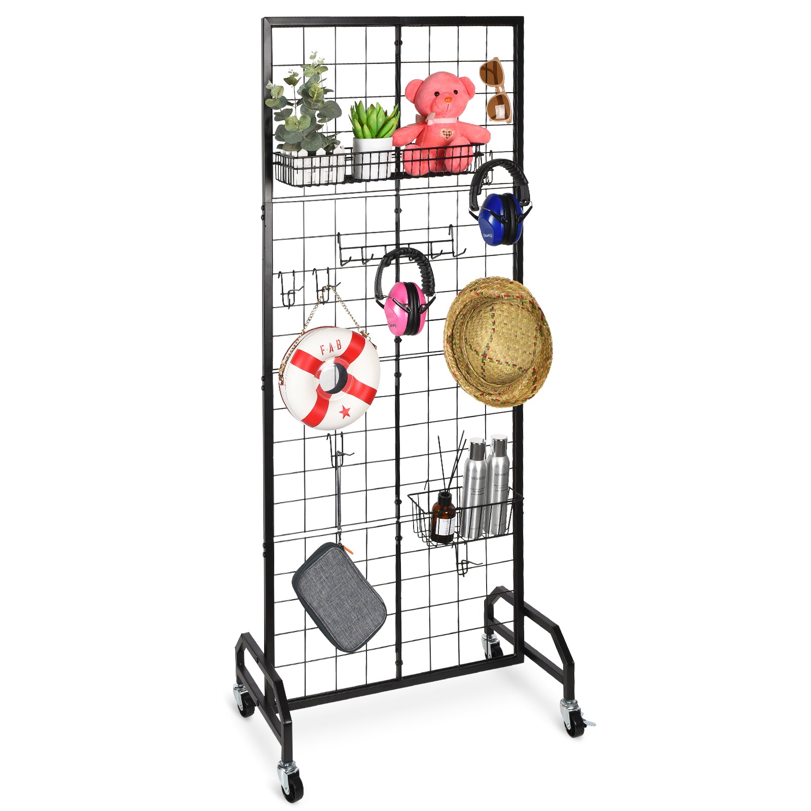 GADFISH Gridwall Panel Display Stand, Heavy-duty Movable Wire Gridwall Display Racks, Floorstanding Double Side Display Stand for Home Organization, Retail, Trade Show, Arts Craft Fair (Black)