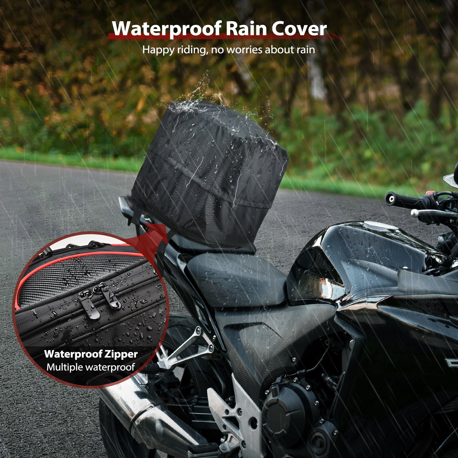 ZZM Motorcycle Tail Bag, 22L-34L Expandable Motorcycle Rear Seat Luggage Bags with Rain Cover, Dual Use Motorcycle Helmet Bags Backpack Storage for Motorbike Weekender Travel, Black