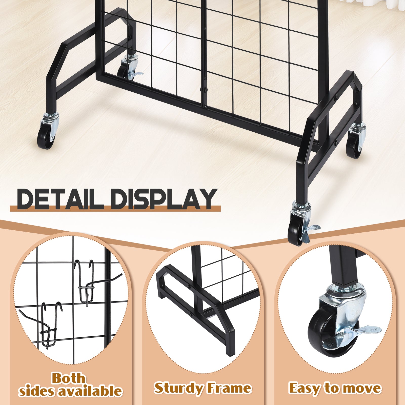 GADFISH Gridwall Panel Display Stand, Heavy-duty Movable Wire Gridwall Display Racks, Floorstanding Double Side Display Stand for Home Organization, Retail, Trade Show, Arts Craft Fair (Black)