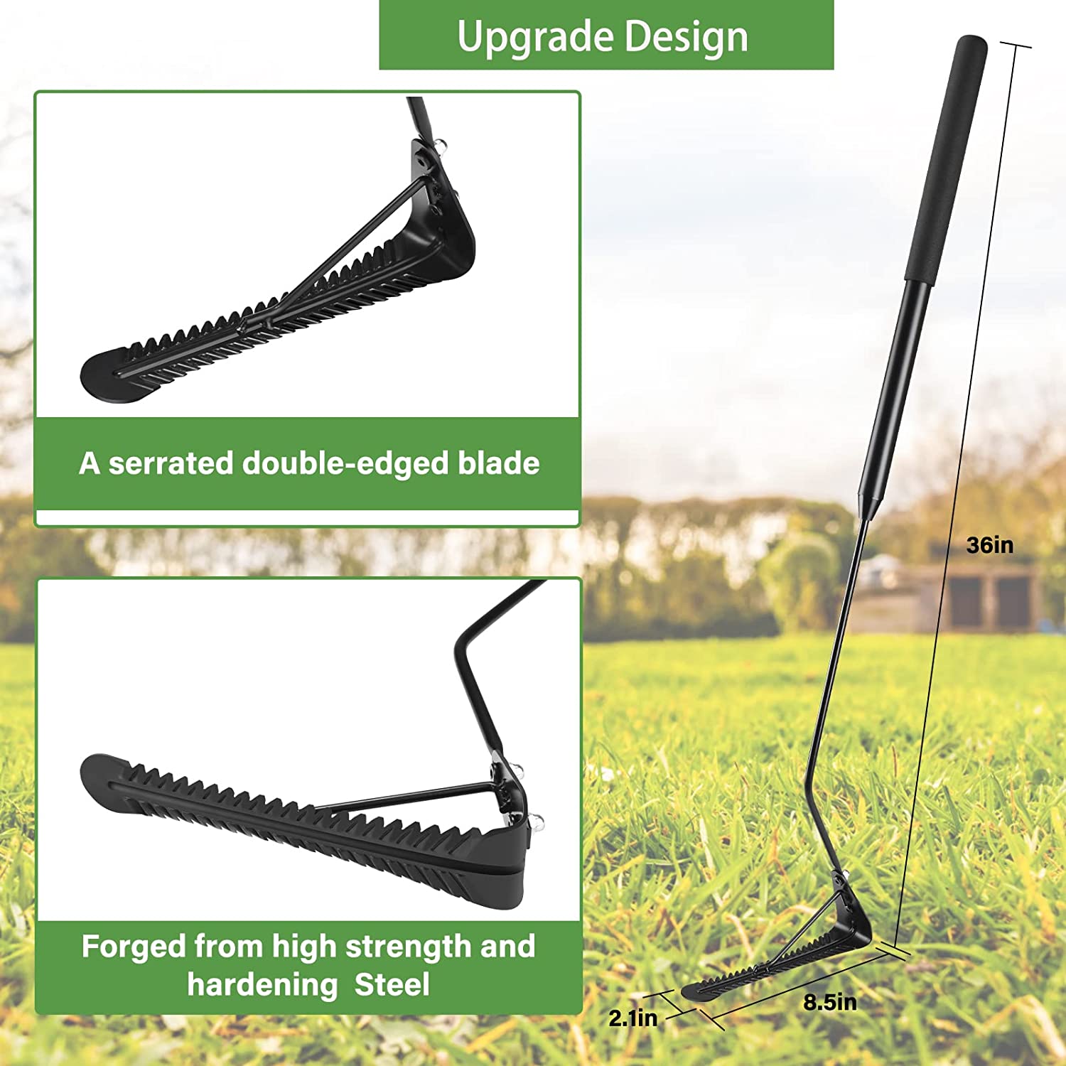DACK 36" Grass Whip with Double-Edged Serrated Blade,Manual Weed Whacker,Swing Blade Grass Cutter & Weed Sling Blade for Tall Grass and Overgrown Weeds in Yard Ditches Forests and Fields