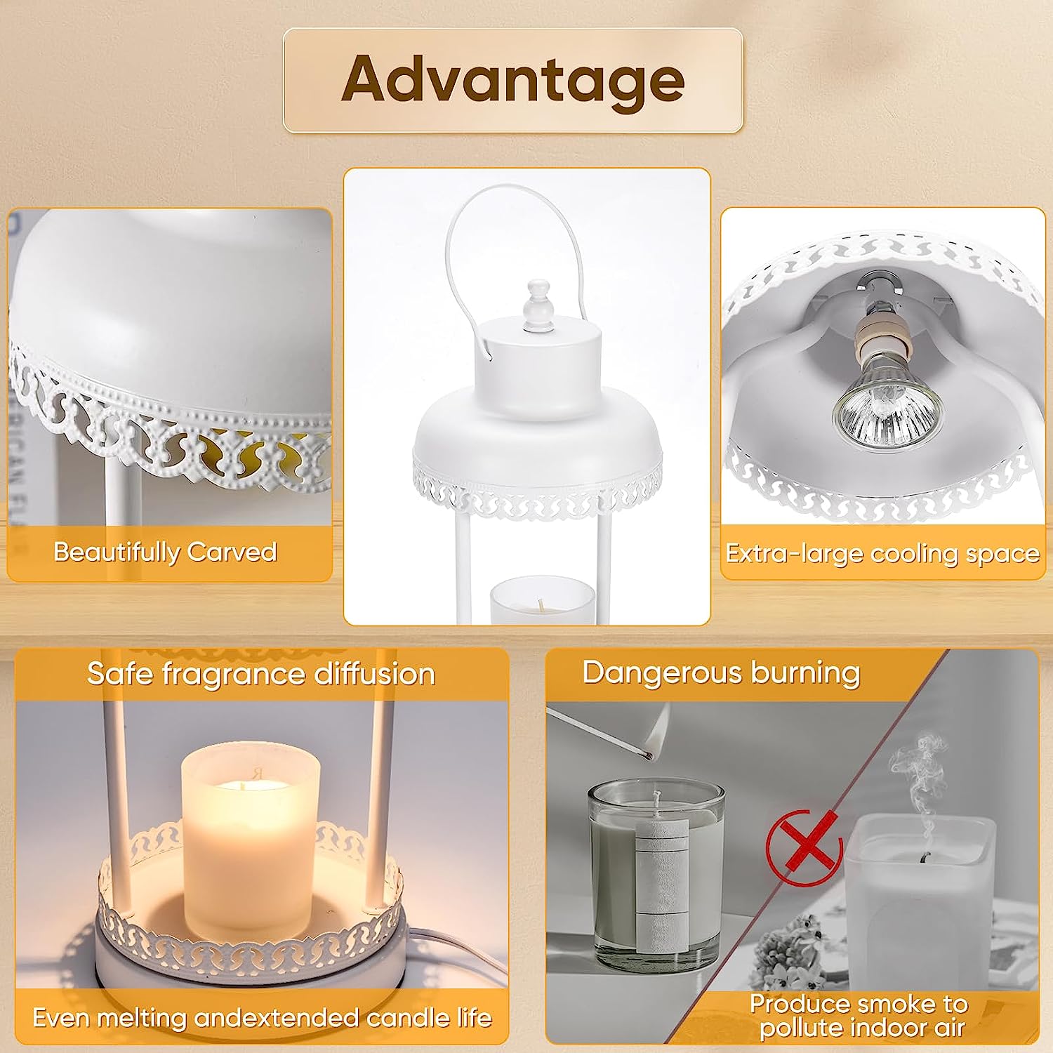 Candle Warmer Lamp, Electric Candle Warmer Lamp with Timer Dimmer, Candle Warmer Lamp for Jar Candles with 2 Bulbs, Safety Candle Melting Lamp Wax Melt