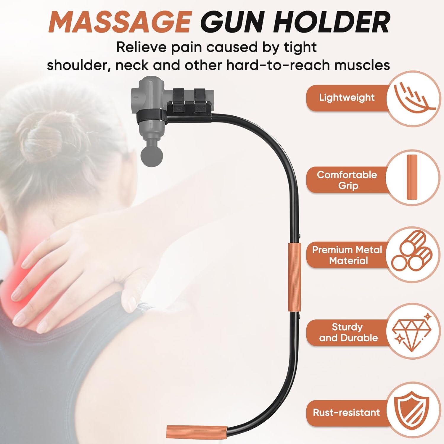 Massage Gun Holder, Upgrade Fixed Design, No Rotation, Easy Set up for Self-Massage of Hard-to-Reach Places, Compatible with Most Massage Guns, Massage Gun Not Included - Black