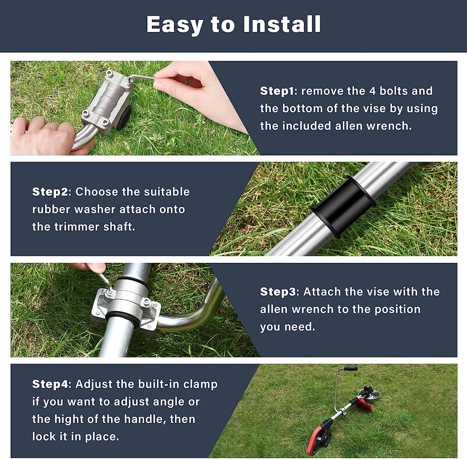 Ergonomic Trimmer Grip, String Trimmers Handle, Weed Eater Handle Extension with Bracket Clamp, Lawn Trimmer Handle Grip for Lawn Care, Landscaping, Yard Trimming Edging, Aluminum