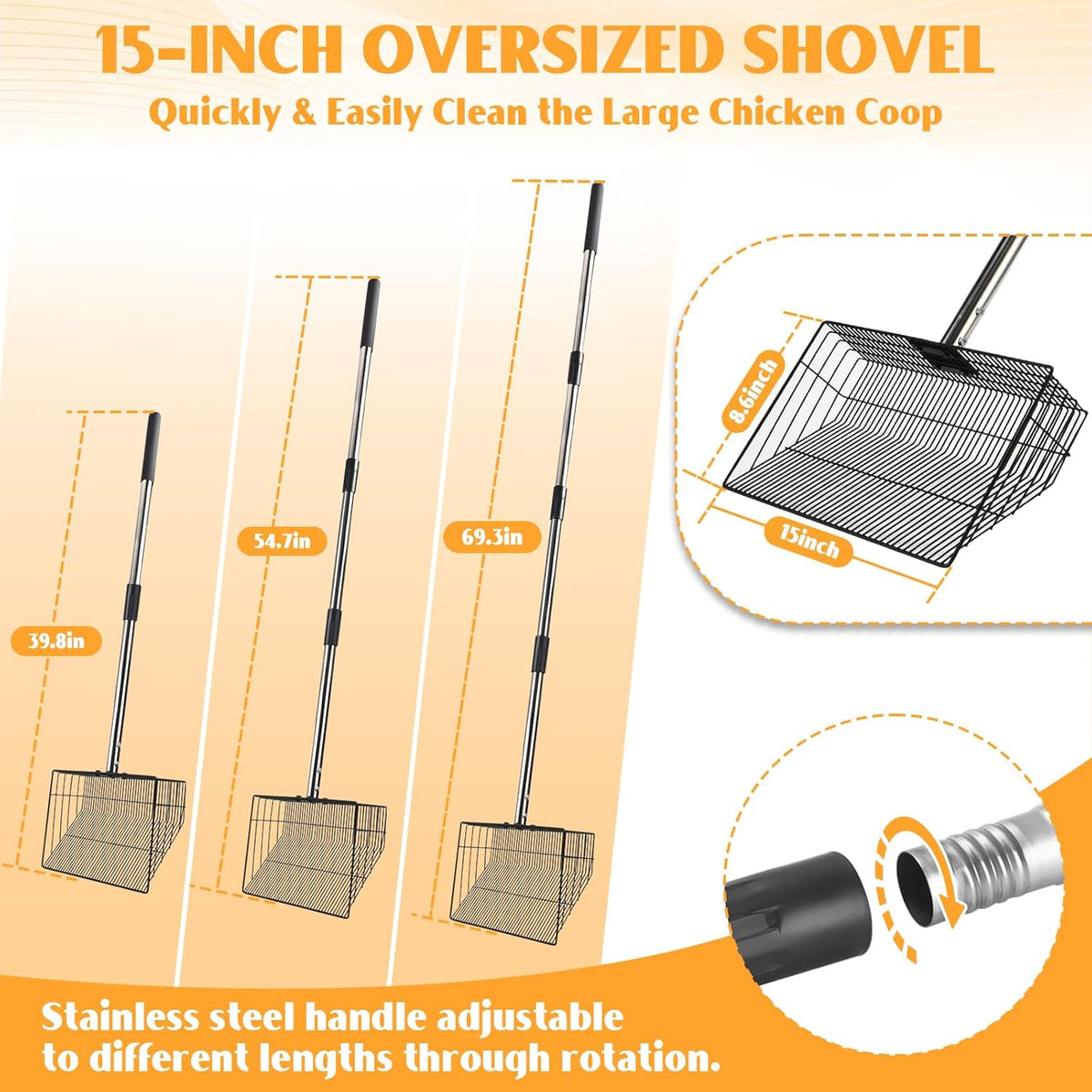 DASIAUTOEM Accessoire De Poulailler - Outil De Nettoyage - Poignée En Bois - Pour Poulailler - Pour Poulailler - Séparation Des