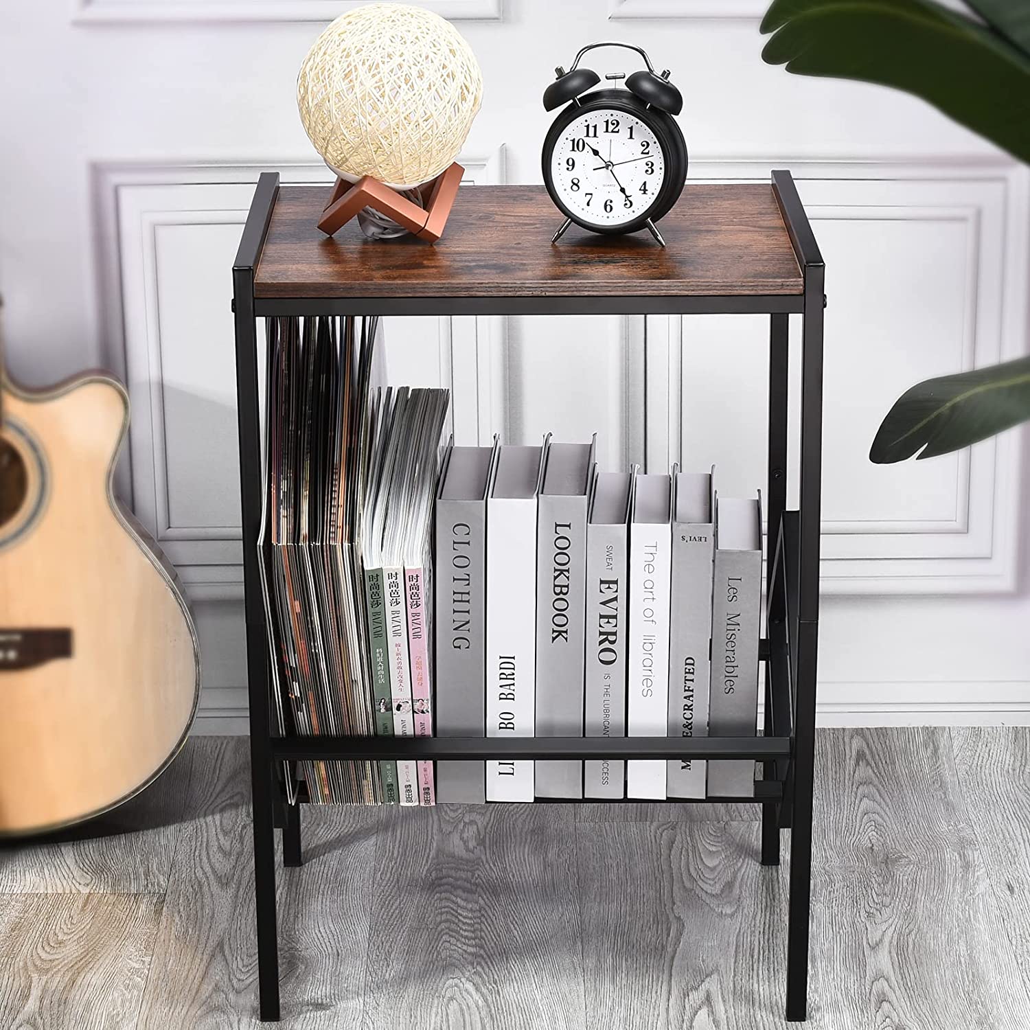 DACK Record Player Stand with Storage Up to 80 Albums,Turntable Stand with Matte Black Metal Legs, Record Player Table for Living Room Bedroom Office