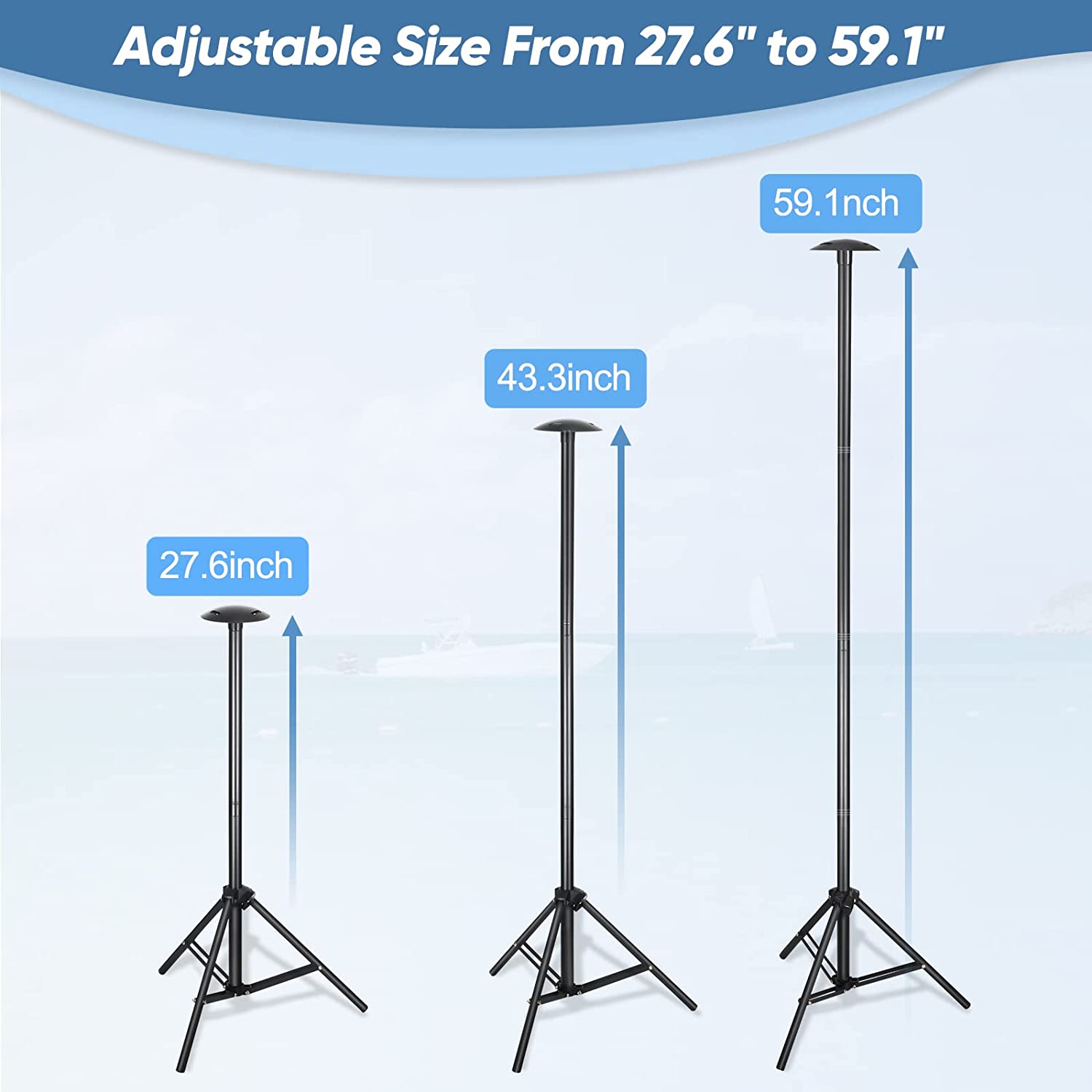 DACK Boat Cover Support Poles Stand System,Pontoon Boat Cover Support with Metal Tripod Base,27-59 inch Boat Cover Poles Adjustable with 3 Straps
