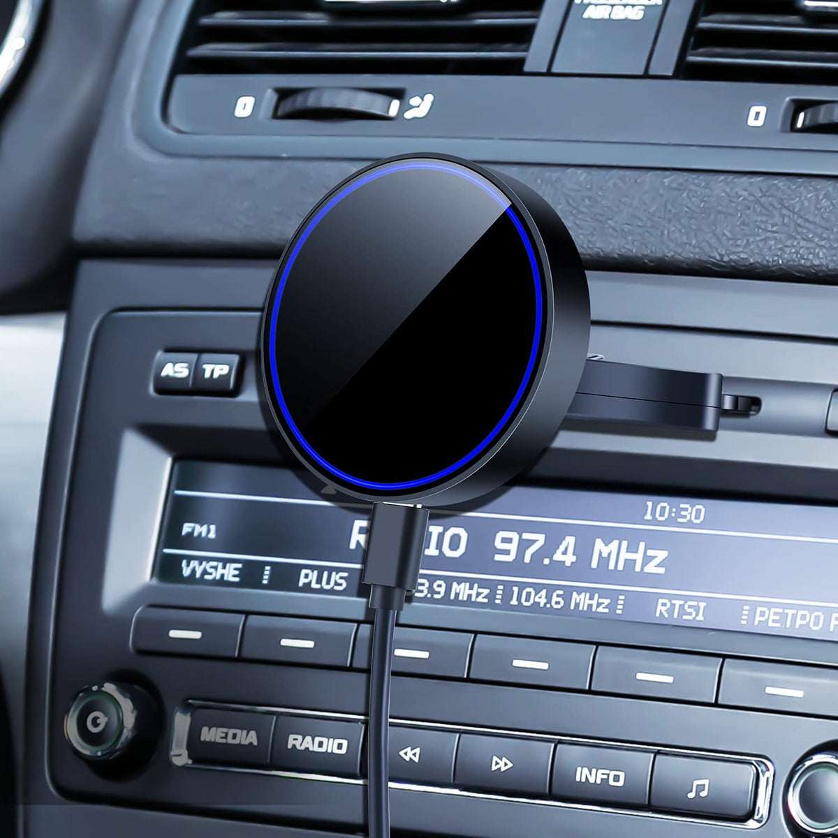 Piosoo 15W Wireless Car Charger CD Slot Mount for iPhone 12/1