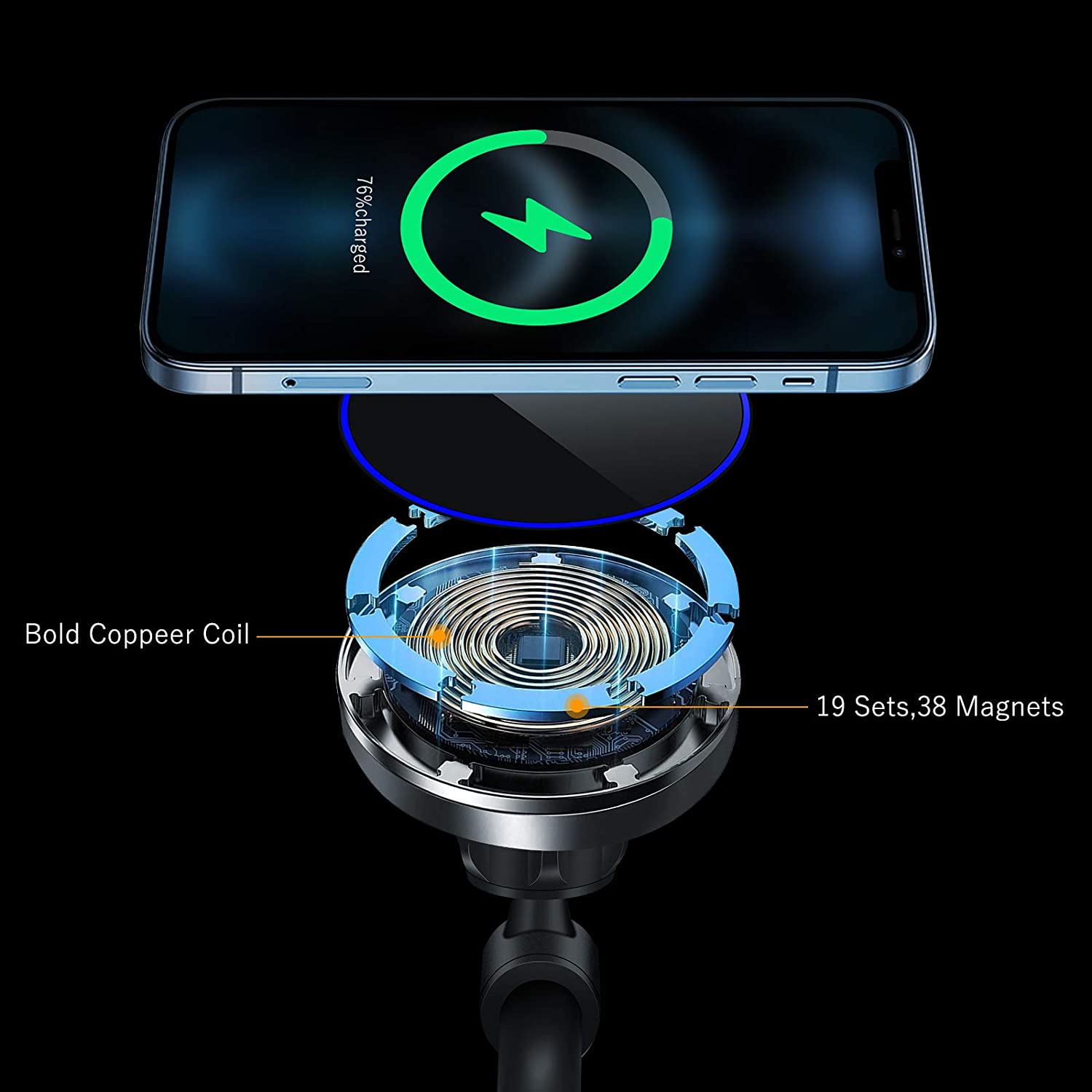 Piosoo 15W Magnetic Wireless Car Charger CD Slot Mount for iPhone 12/12 Pro/12 Pro Max/12 Mini,Powerful Suction Auto-Alignment Mag-Safe Car Mount, Compatible with MagSafe Cases