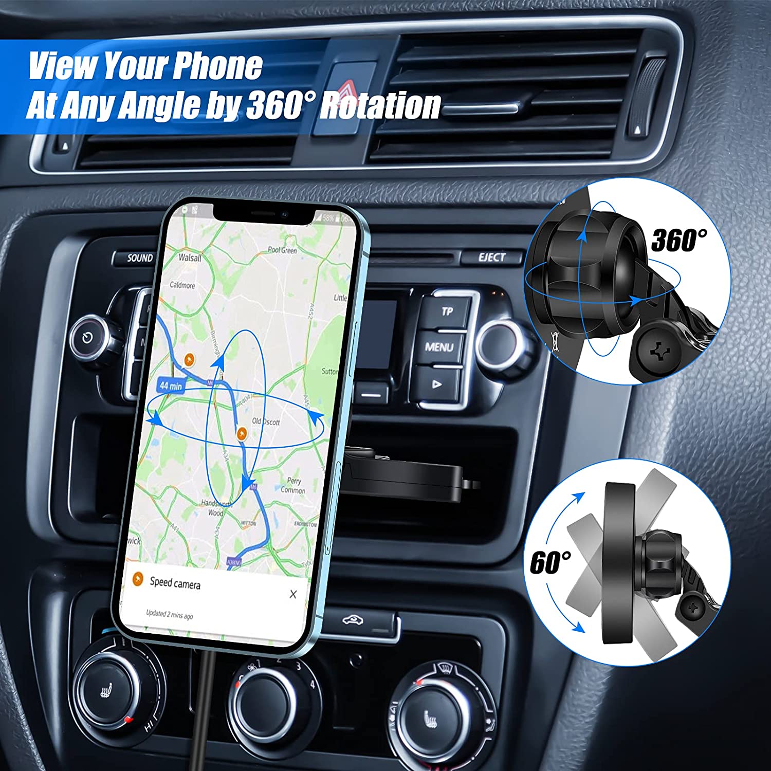 Piosoo 15W Magnetic Wireless Car Charger CD Slot Mount for iPhone 12/12 Pro/12 Pro Max/12 Mini,Powerful Suction Auto-Alignment Mag-Safe Car Mount, Compatible with MagSafe Cases