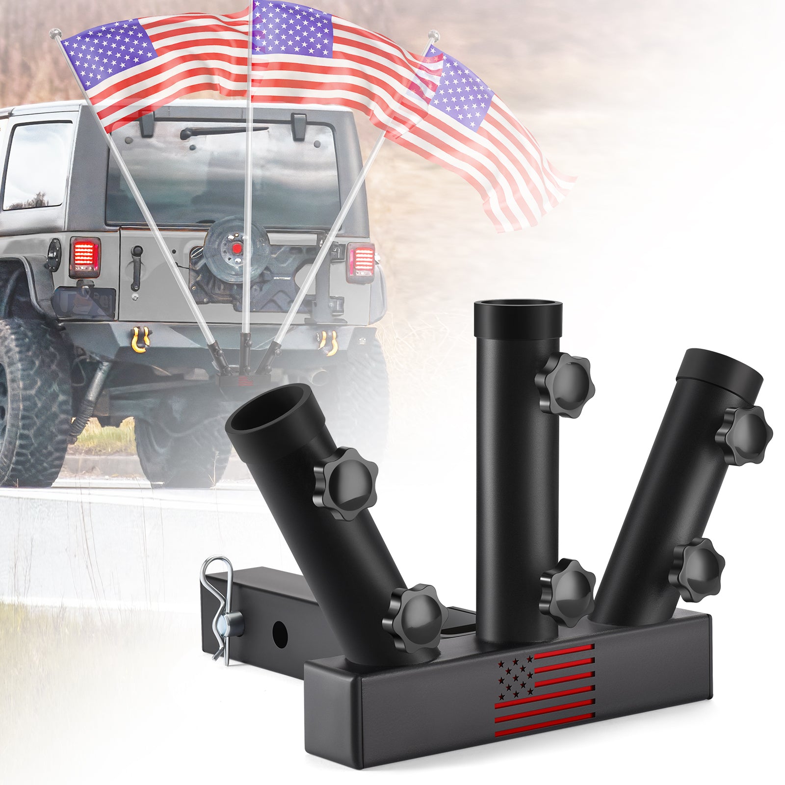 Trailer Hitch Flagpole Mount,Two Mounting Options US Flag Hitch Mount，Universal Flag Hitch Mount for All 2" Receiver, Trailer Hitch Flag Pole Holder for Driving, Black