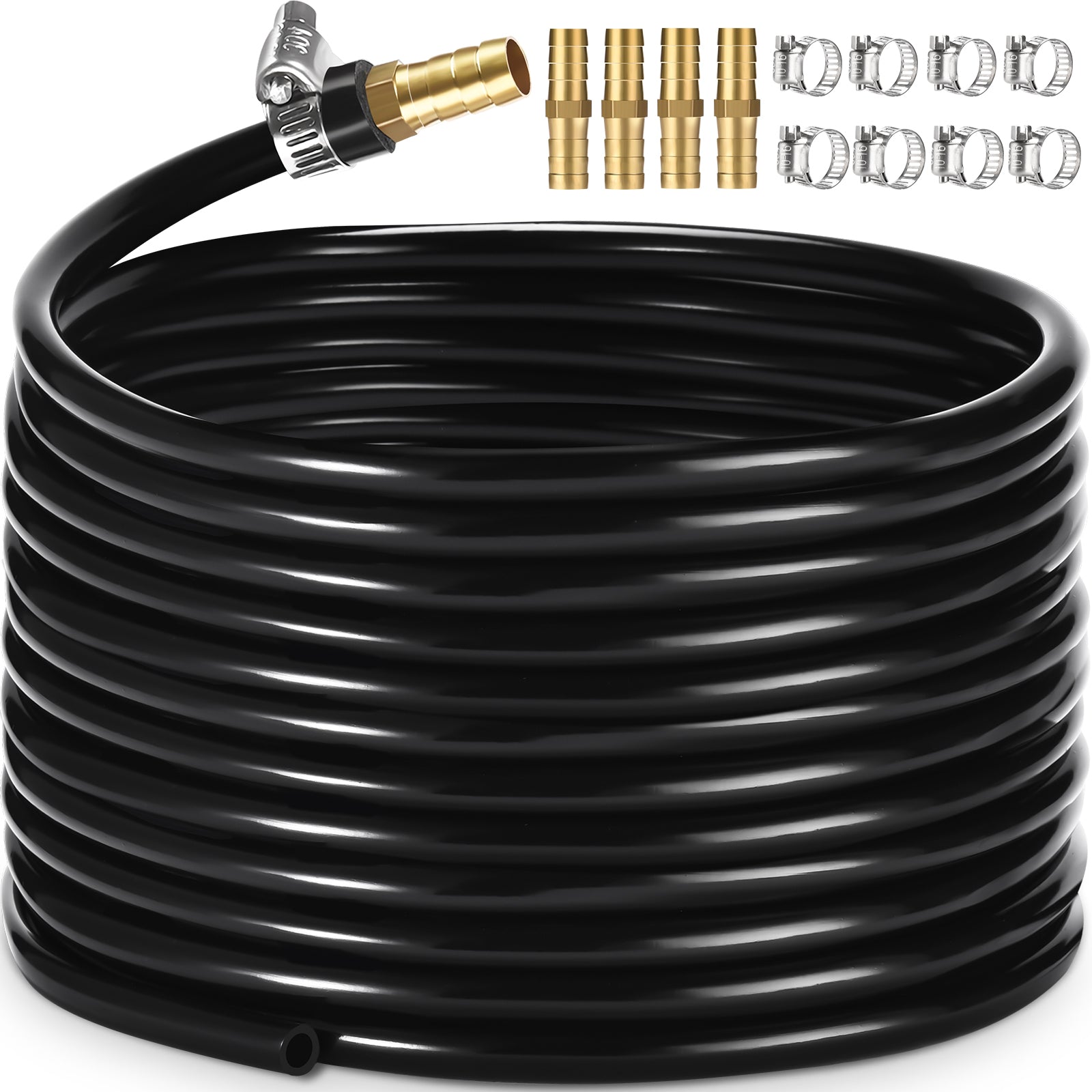 Self Sinking Aeration Hose,100 feet ⅜ inch Pond Aerator Hose Kit with 4 Copper Menders and 8 Stainless Steel Hose Clamps Weighted Air Pump Tubing for Pond Water Lake Aeration