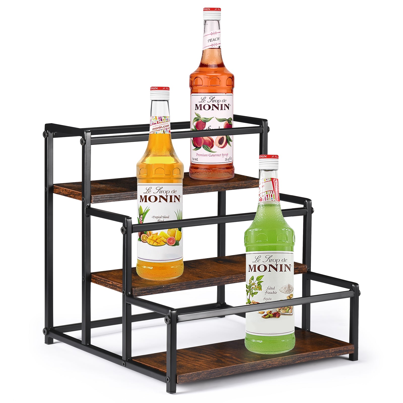 GADFISH Coffee Syrup Rack Organizer, 3 Tier Syrup Bottle Holder Stand for Coffee Bar, 12 Bottles Storage Shelves for Syrup, Wine, Dressing for Kitchen Coffee Station Countertop Tabletop Wine Rack