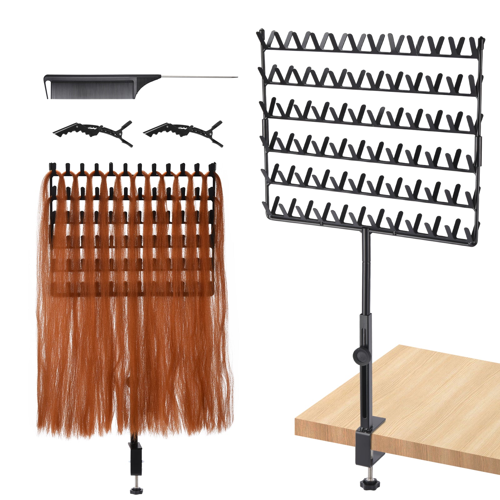 GADFISH Braiding Hair Rack Desktop, 144 Pegs Height Adjustable Braiding Rack for Hair, 360° Rotation Hair Extension Holder, Hair Rack for Hair Braider with Braiding Hair Supplies