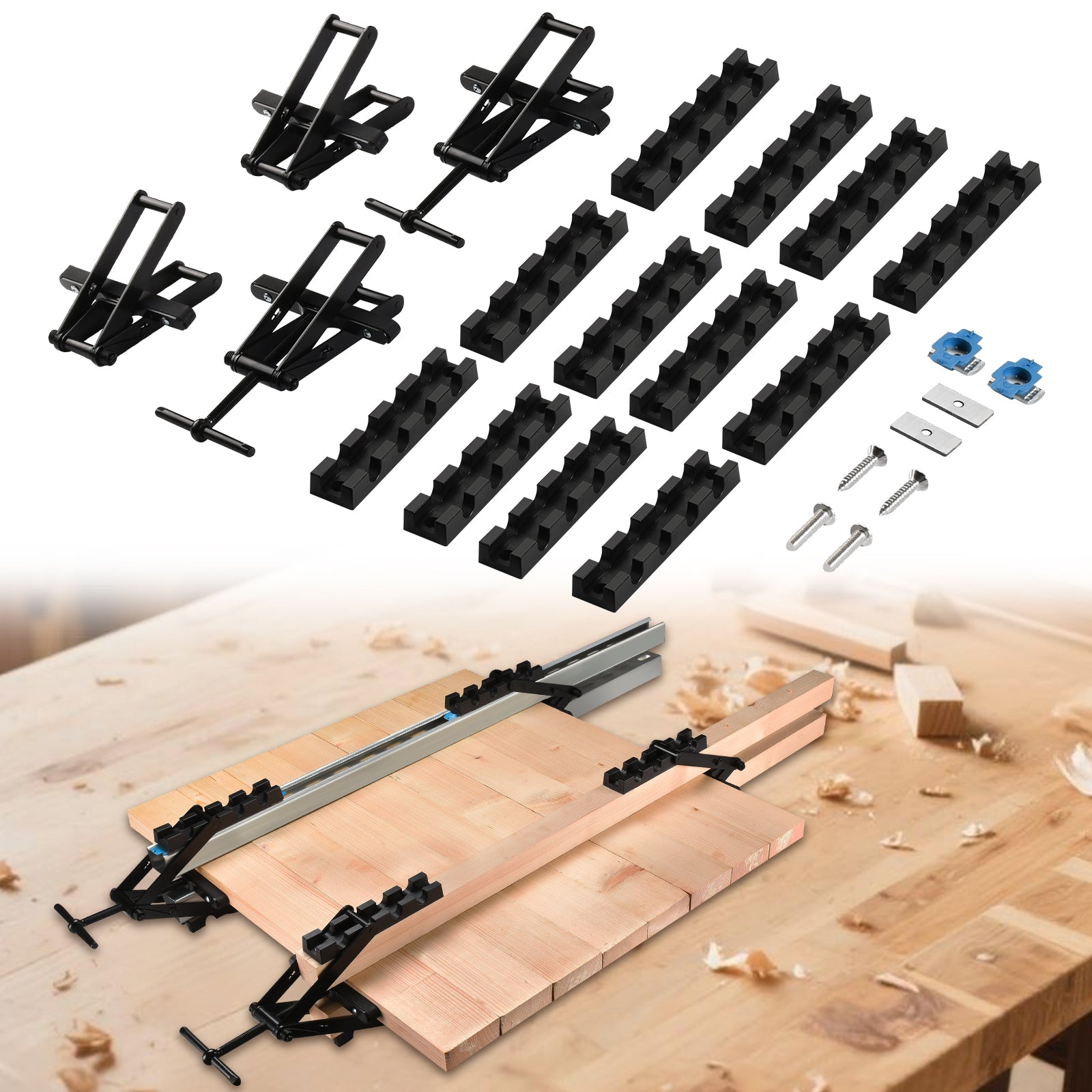 GADFISH Wood Clamps for Woodworking, Bar Clamps, 2 Pack of 4 Way Pressure Clamps, Compatible with Two Mounting Methods, Suitable for Bonding Tabletops, Shelves, and Laminate Surfaces(2pc)