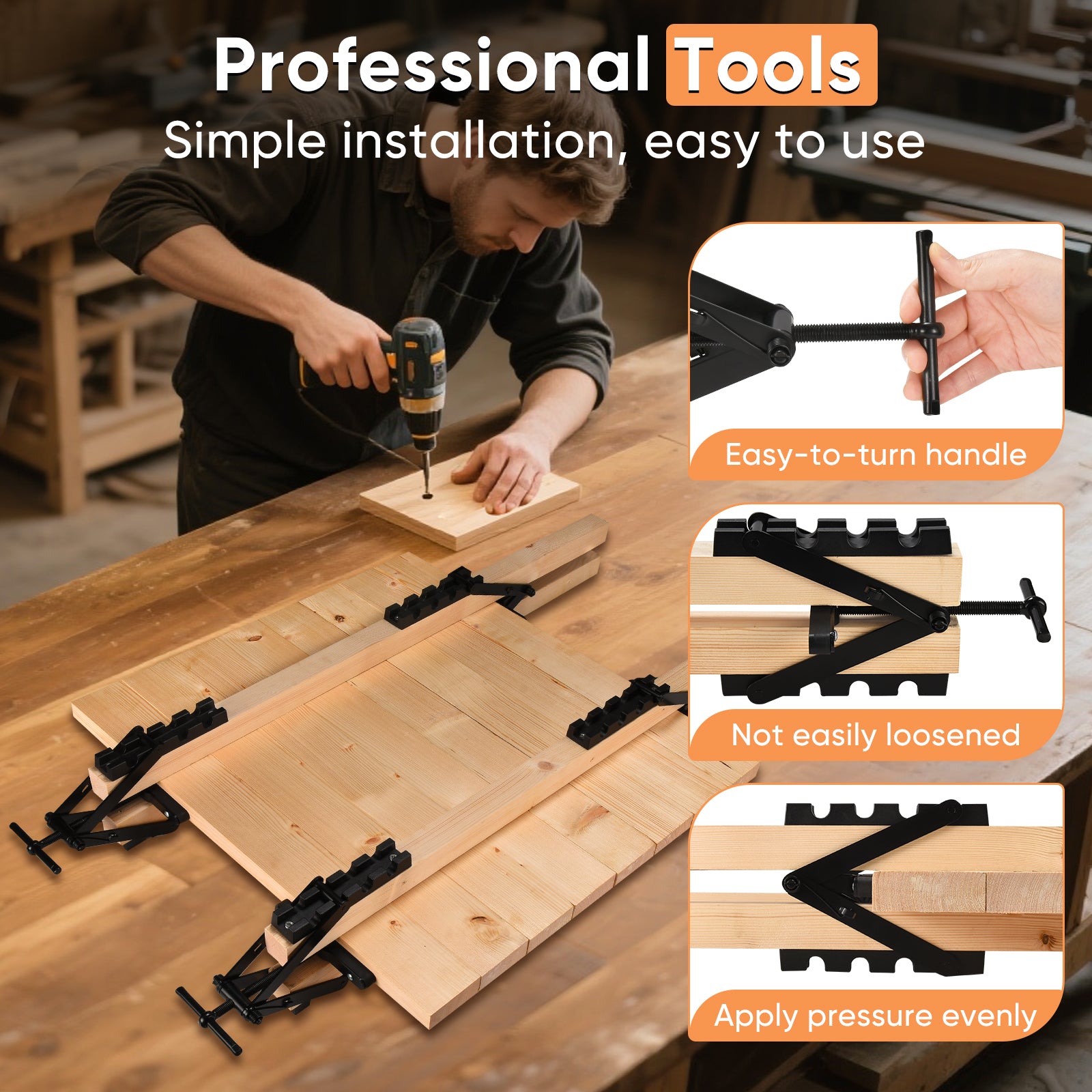 GADFISH Wood Clamps for Woodworking, Bar Clamps, 2 Pack of 4 Way Pressure Clamps, Compatible with Two Mounting Methods, Suitable for Bonding Tabletops, Shelves, and Laminate Surfaces(2pc)