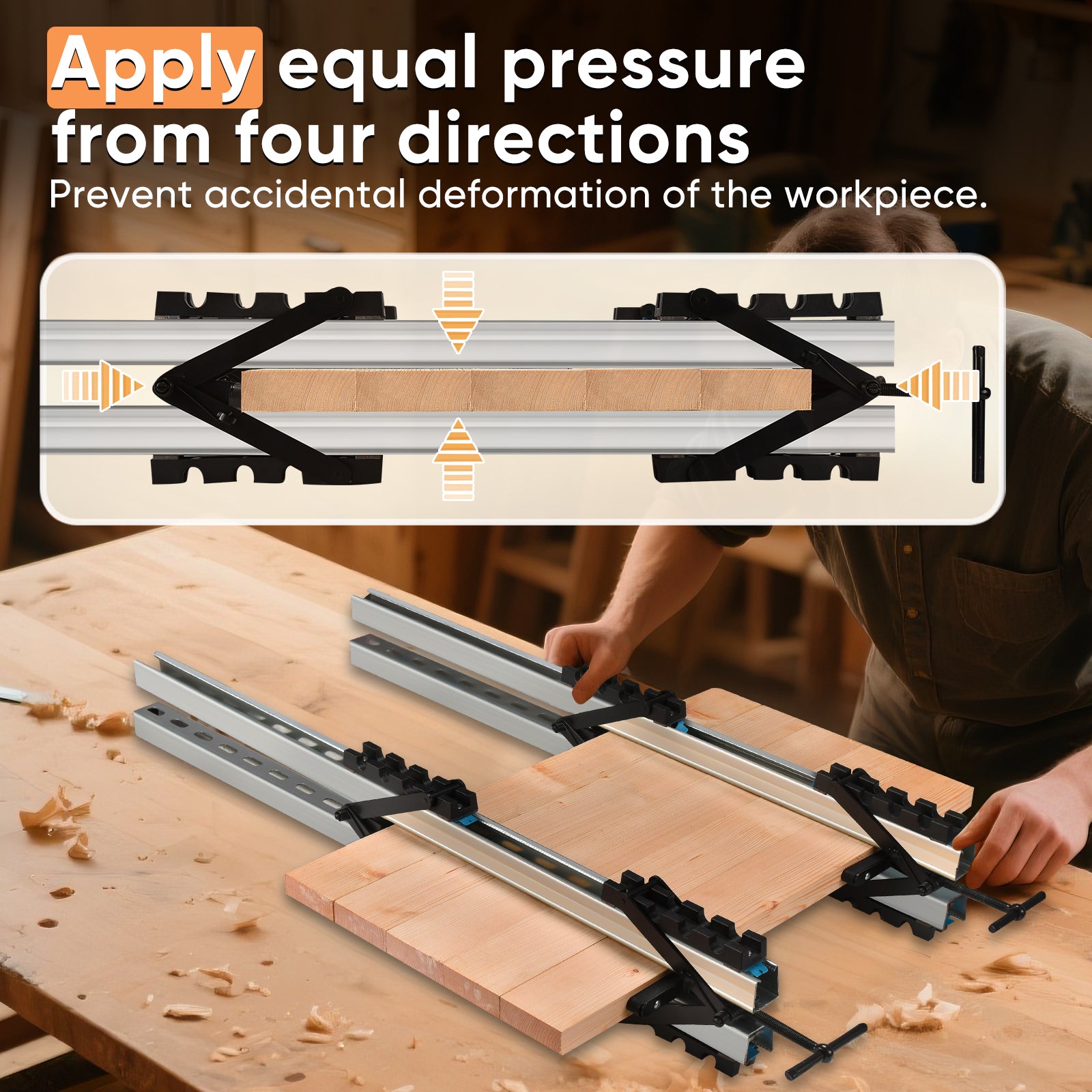 GADFISH Wood Clamps for Woodworking, Bar Clamps, 2 Pack of 4 Way Pressure Clamps, Compatible with Two Mounting Methods, Suitable for Bonding Tabletops, Shelves, and Laminate Surfaces(2pc)