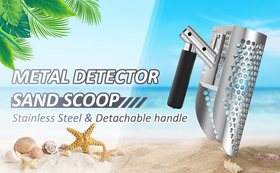 GADFISH Sand Scoop for Metal Detecting, Heavy Duty Metal Detector Beach Finds Scoop, Stainless Steel Metal Detecting Tool Digging Shovel Fast Sifting Stainless Steel Shovel