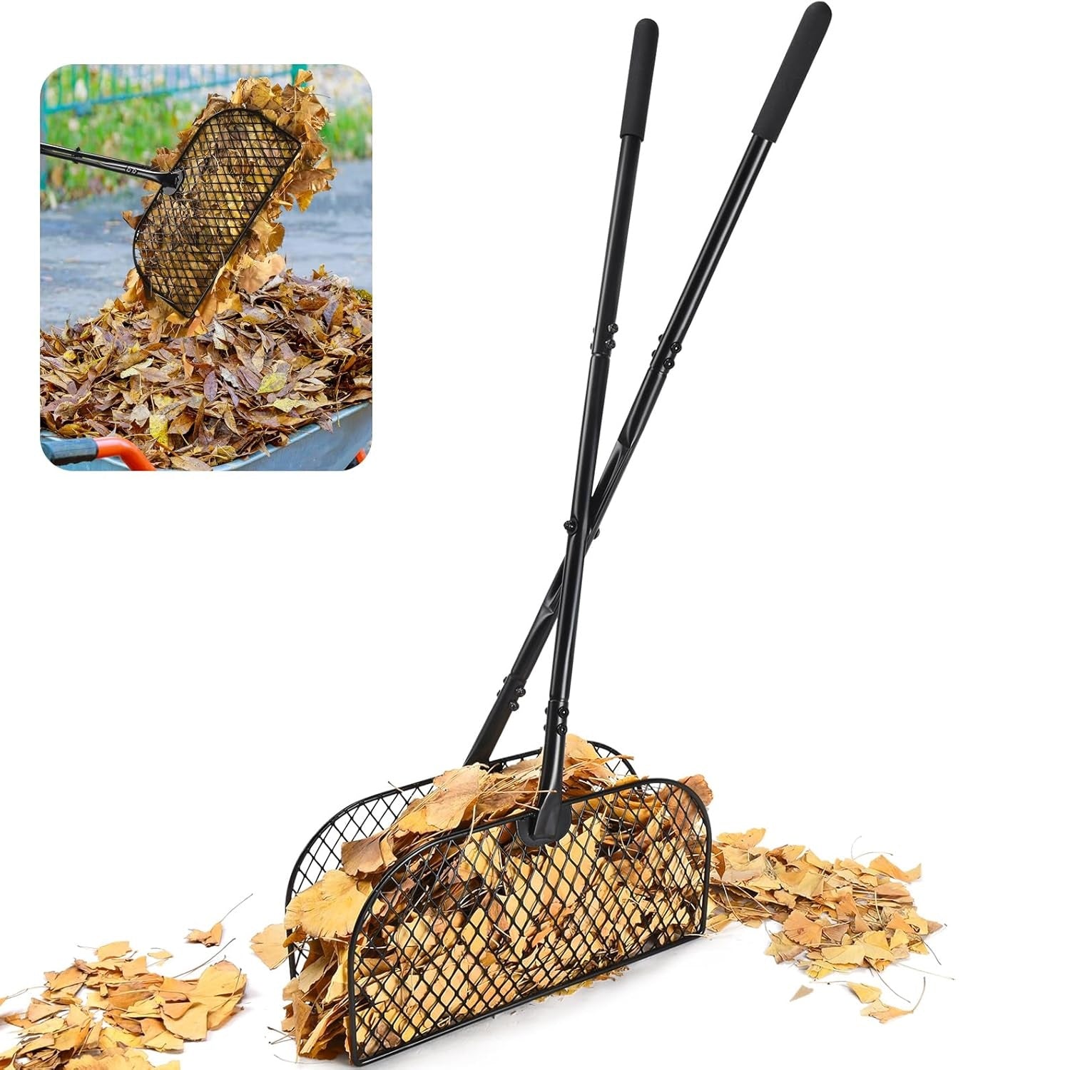 CAROD Leaf Grabber Rake with Long Handle, Lightweight Metal Leaves Rak ...