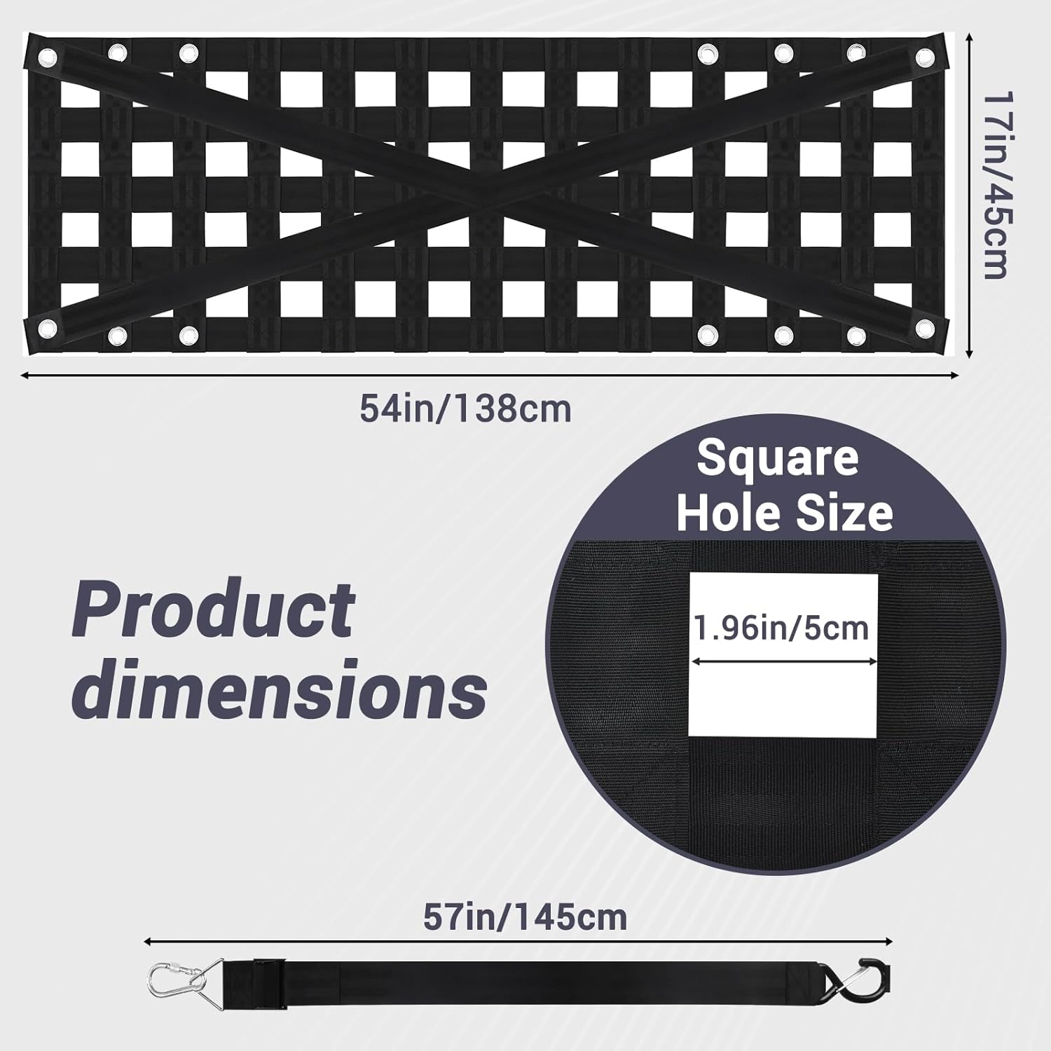 Tailgate Net with Adjustable Buckle Straps, 54"x17.7" Tailgate Cargo Net for Truck Bed, Perfect for Jeep, Pickup, Truck, Chevrolet, Ford (Black)