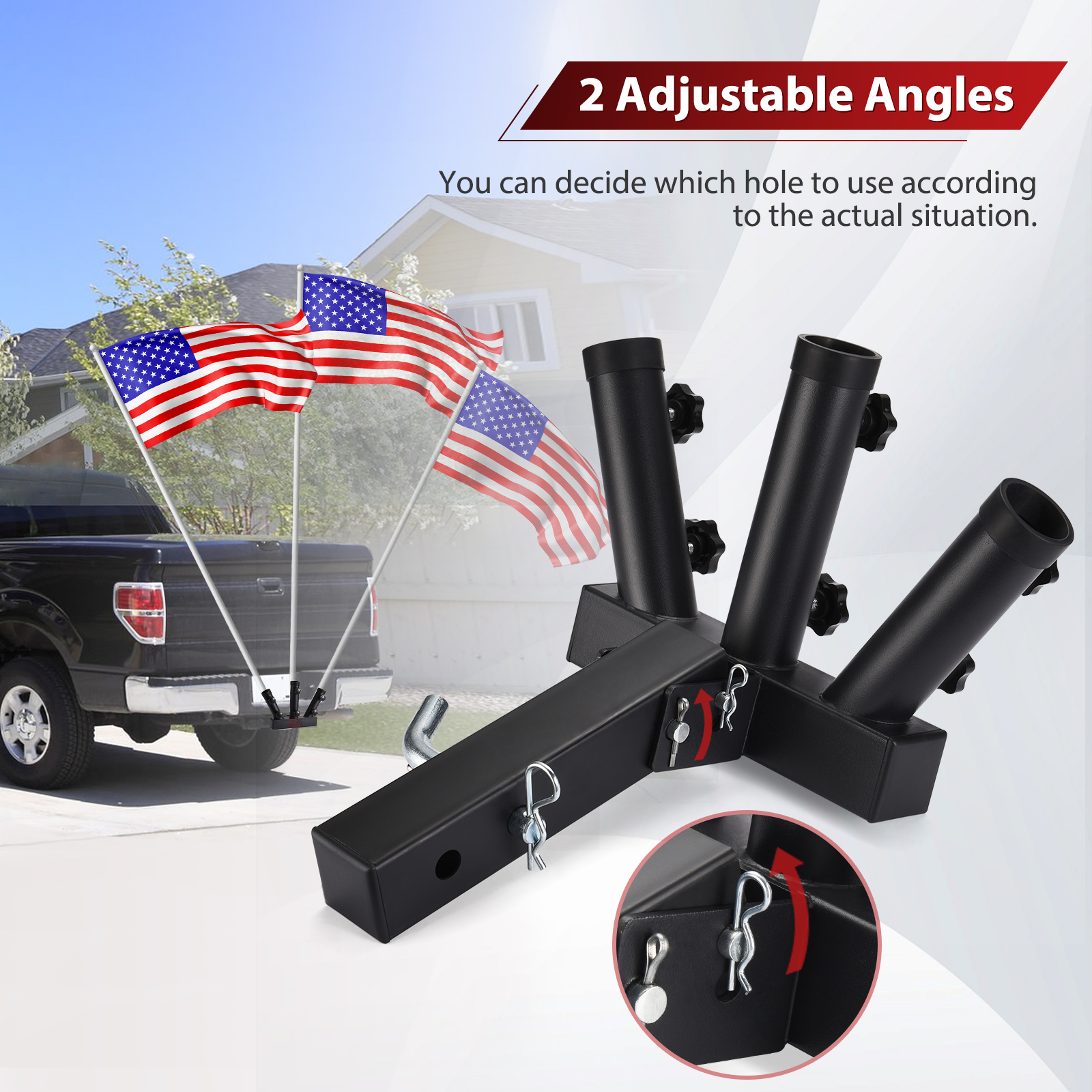 Trailer Hitch Flagpole Mount,Two Mounting Options US Flag Hitch Mount，Universal Flag Hitch Mount for All 2" Receiver, Trailer Hitch Flag Pole Holder for Driving, Black