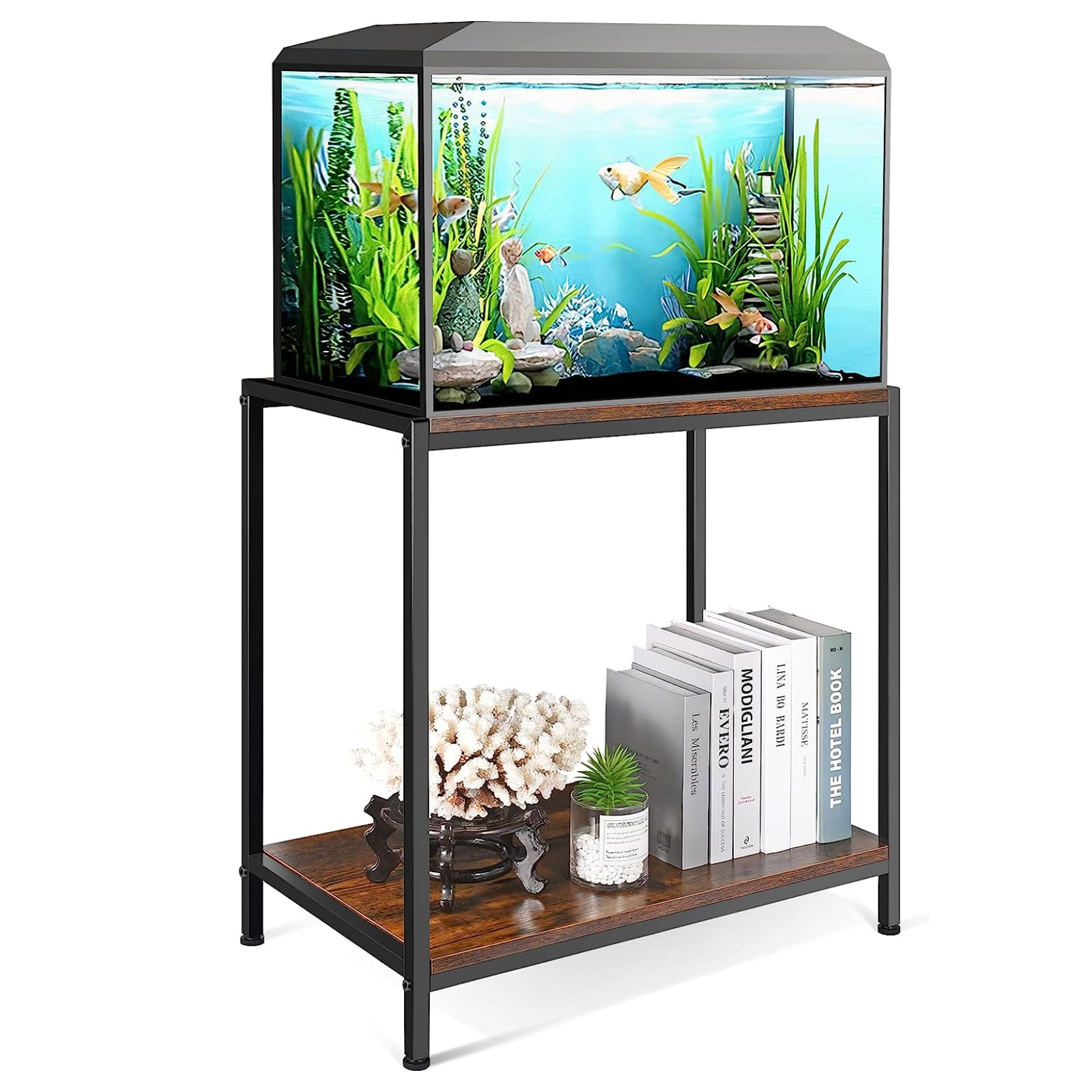 GADFISH Fish Tank Stand for up to 20 Gallon Aquarium, Metal Aquarium Stand for Fish Tank Accessories Storage, 2-tier Fish Tank Rack Shelf for Home Office, 27" L x 15.7" W, Tank not included