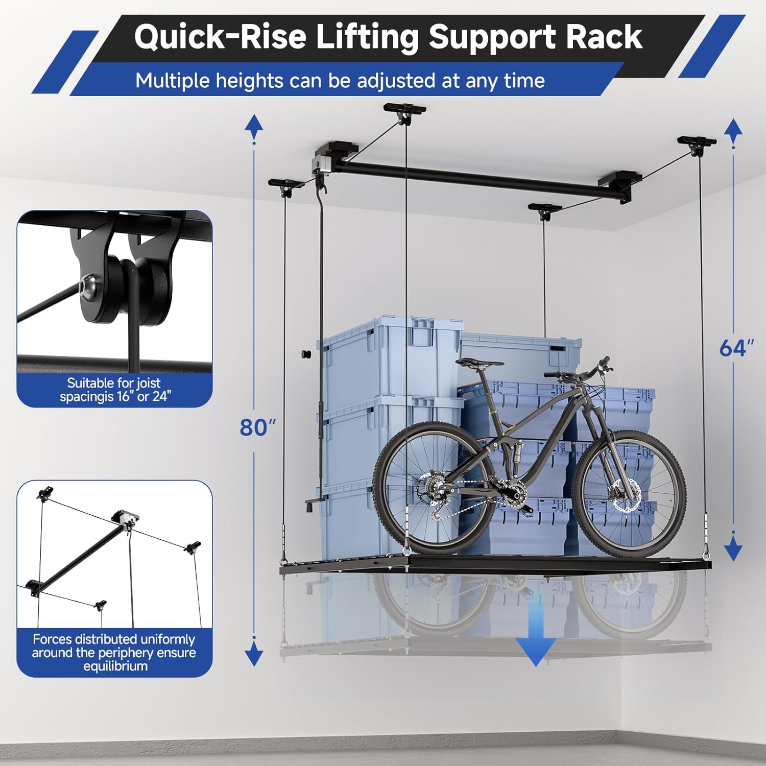 Lift Rack Storage GADFISH Garage Ceiling Lift Storage Rack, Easy Lifting 85