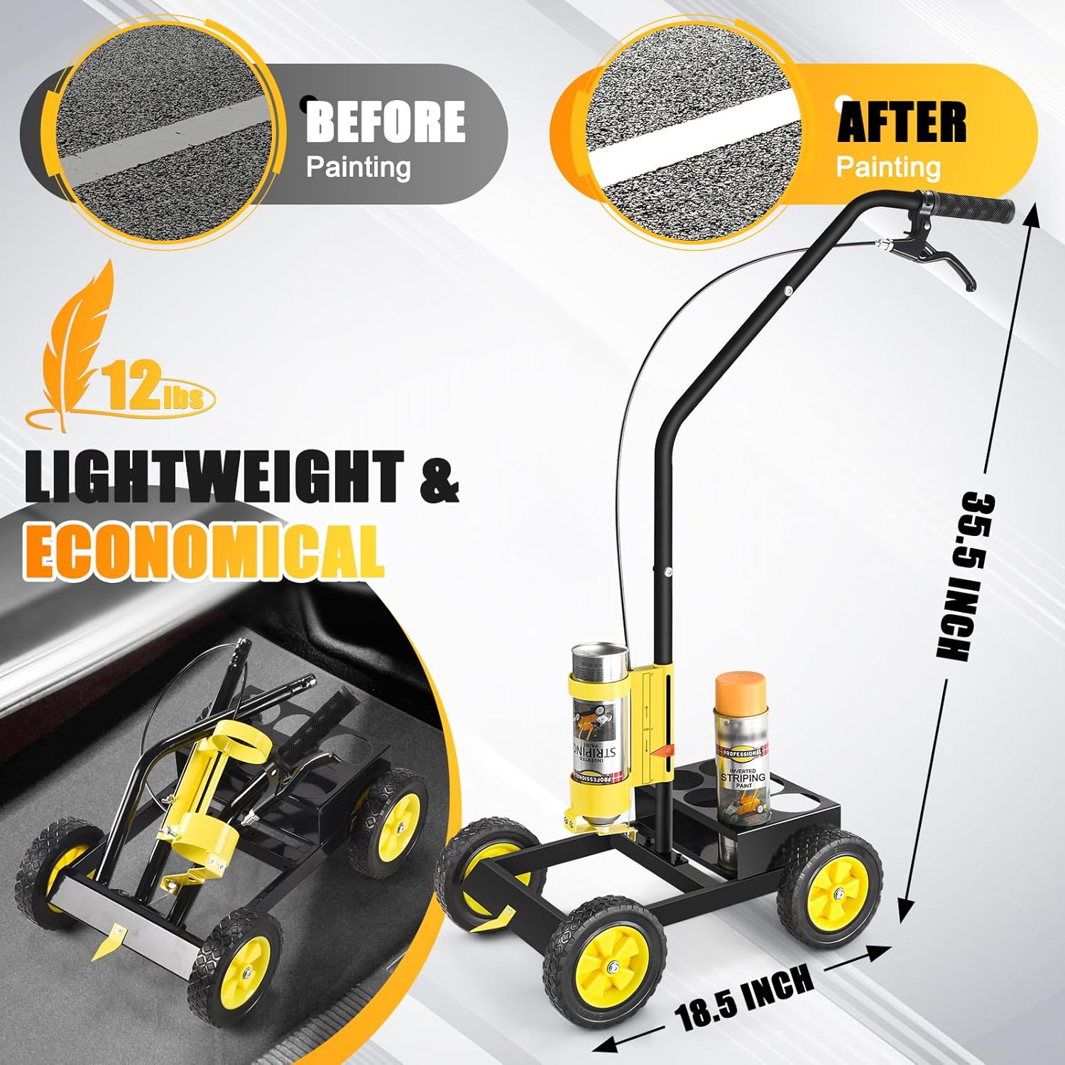 Parking Lot Striping Machine, Playing Field Striping Line Marking Machine, Compatible with Professional Inverted Striping Spray Paint, 2-4" Width Adjustable Line Striper for Fast Accurate Marking