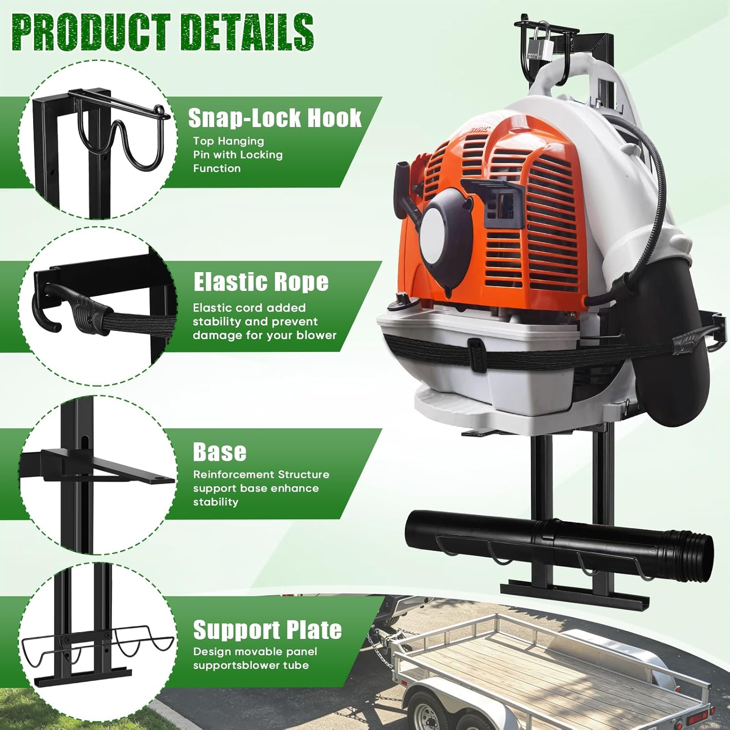 CAROD Backpack Blower Rack for Trailer, Double-Bar Steel Leaf Backpack ...