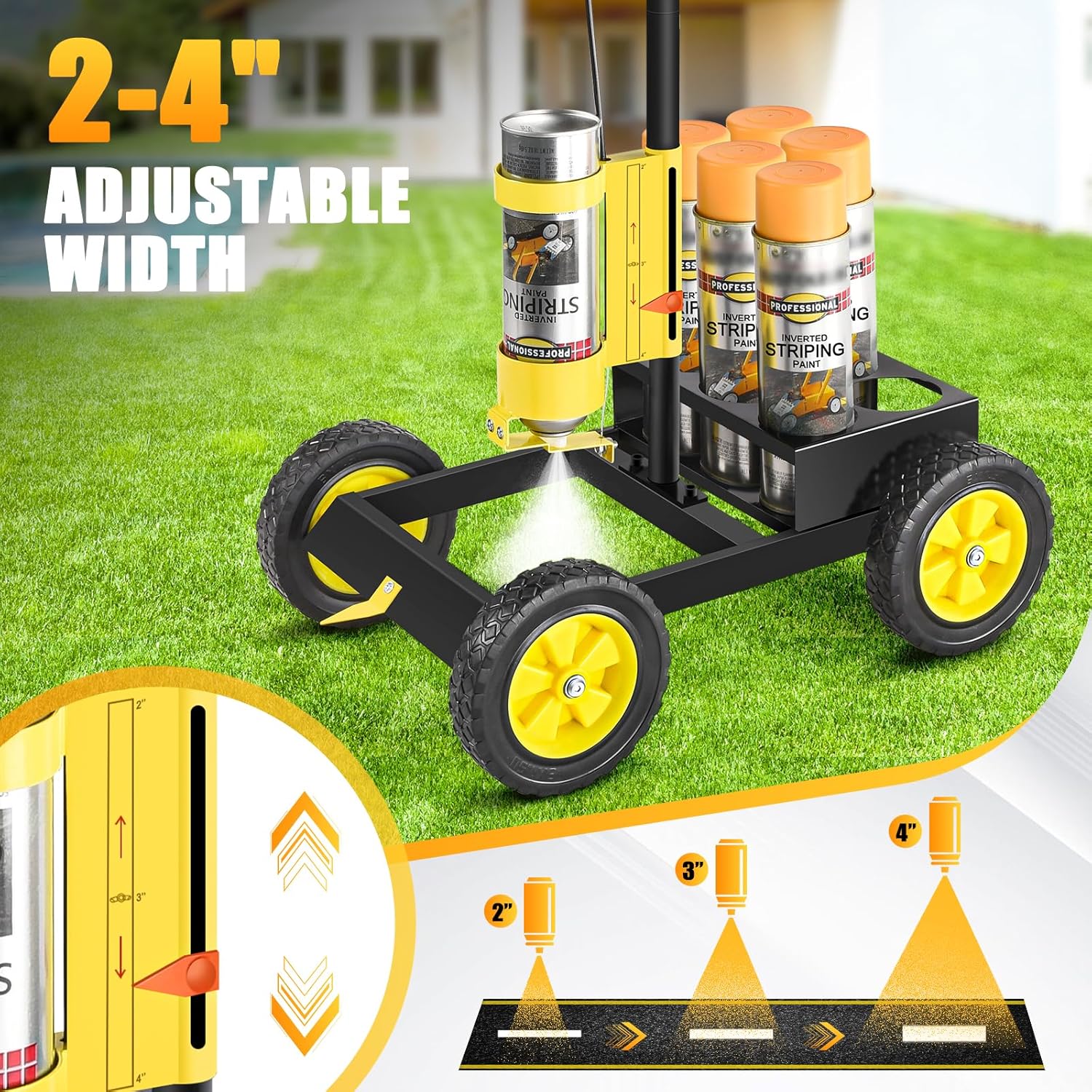 Parking Lot Striping Machine, Playing Field Striping Line Marking Machine, Compatible with Professional Inverted Striping Spray Paint, 2-4" Width Adjustable Line Striper for Fast Accurate Marking