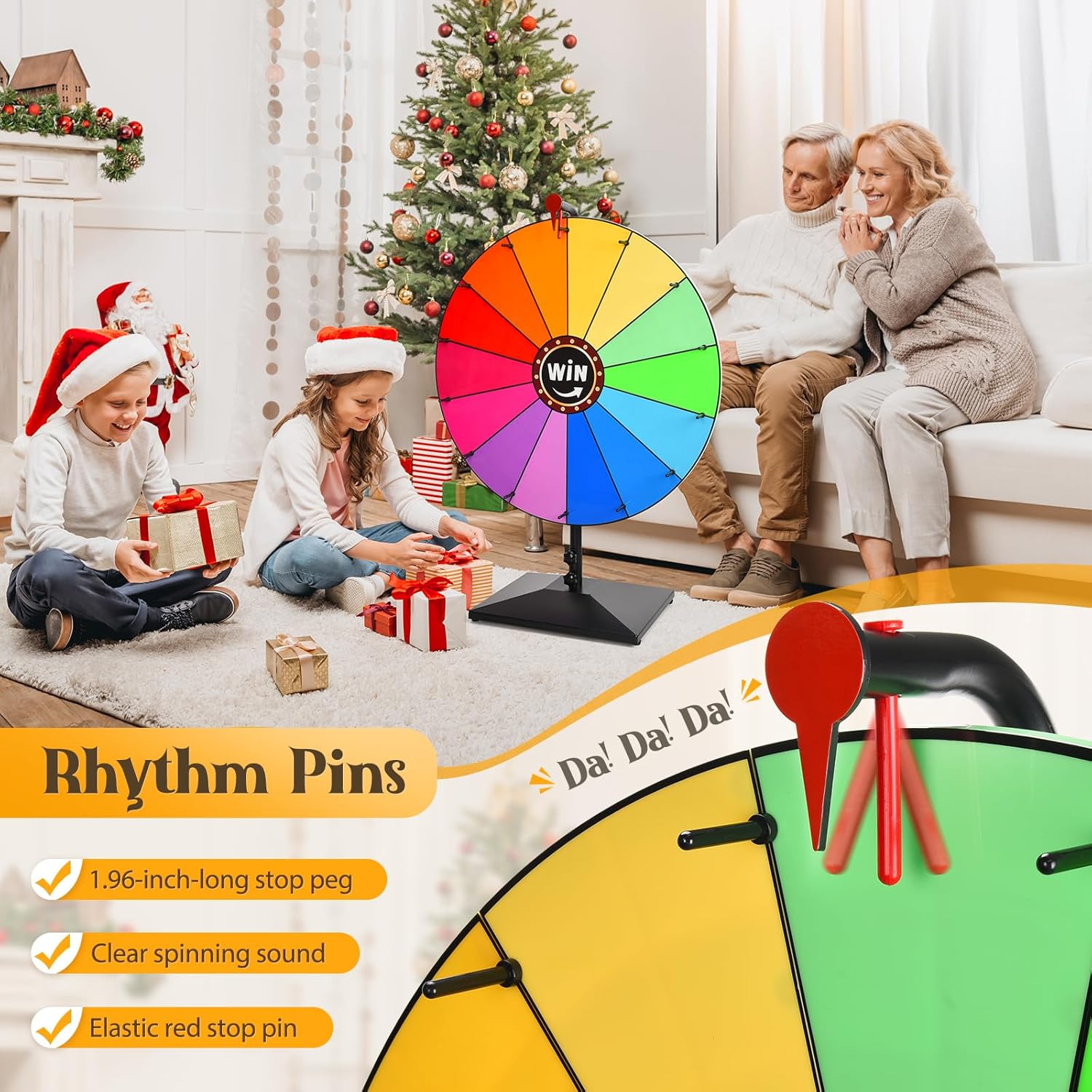 24-inch Prize Wheel, Adjustable 32"-61" Height Desktop & Floor Stand Spinning Prize Wheel, Storable Prize Wheel Spinner, Suitable for Party, Carnivals and Tradeshow
