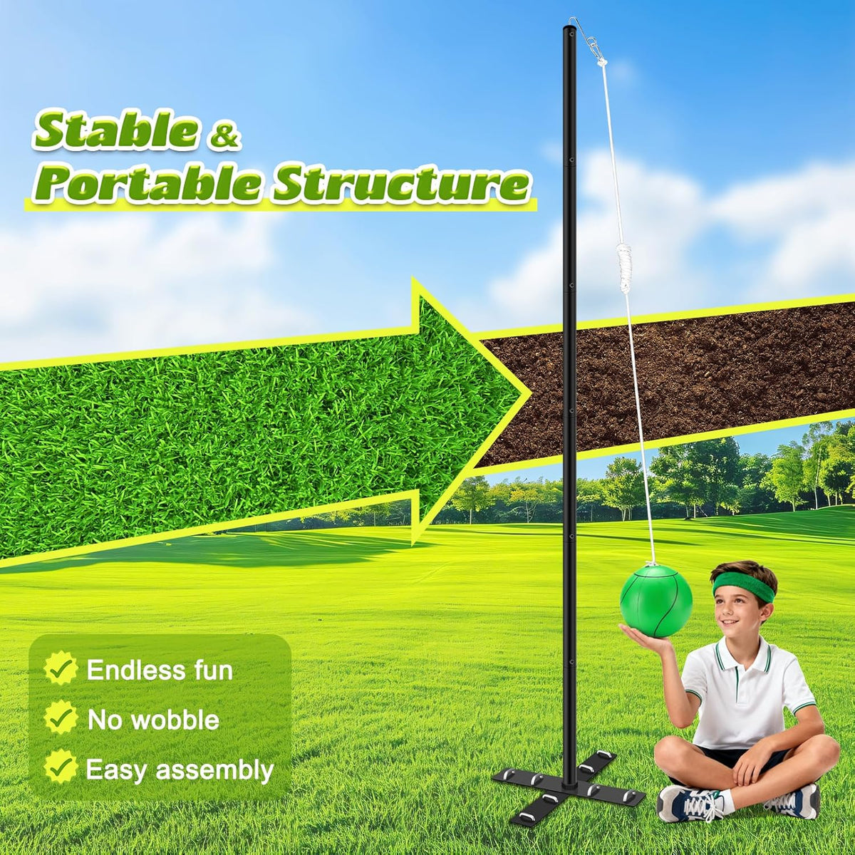 GADFISH Backyard Tetherball Set with Ball & Rope, Adjustable Tetherbal ...