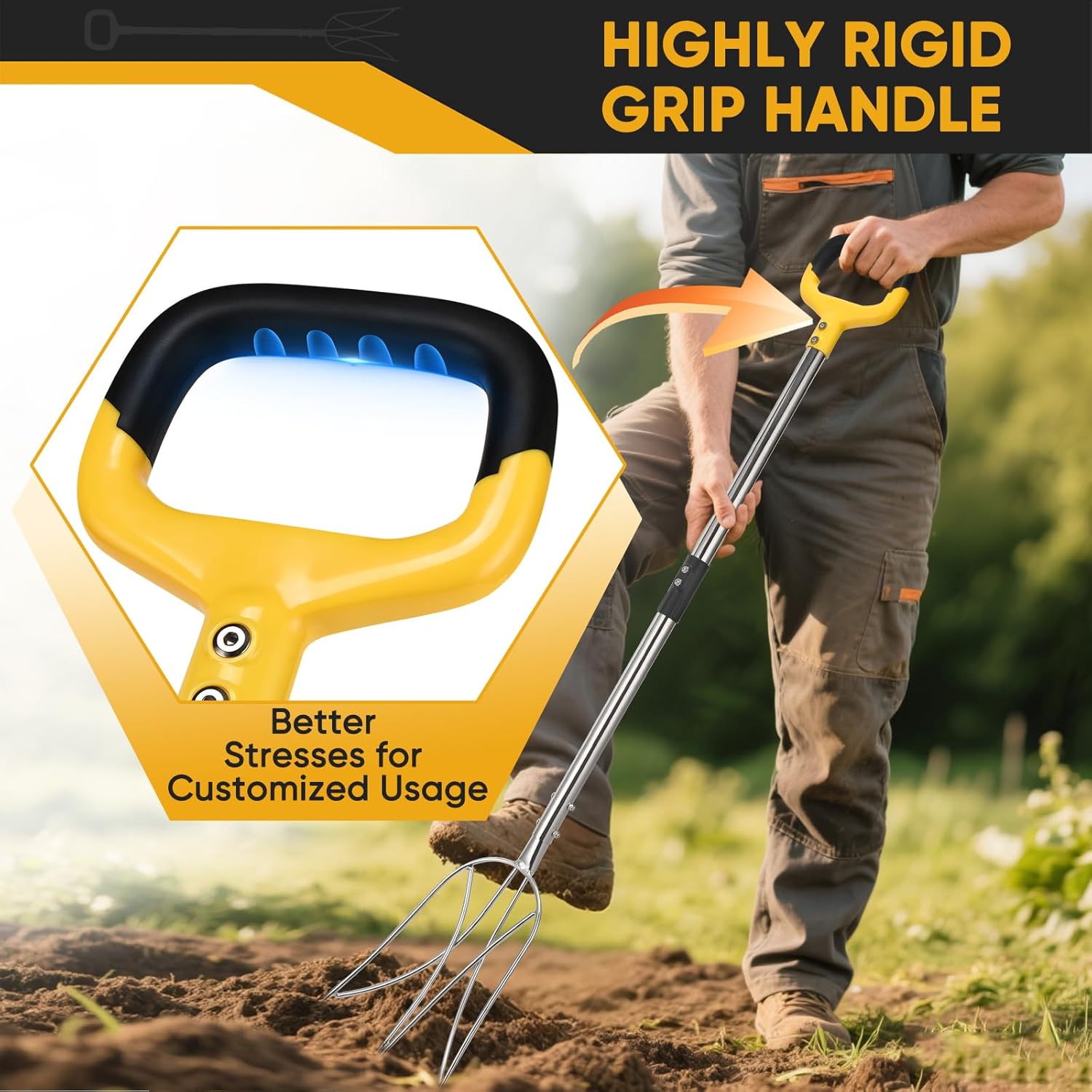 Pitchfork for Gardening, 50" Multifunctional Stainless Steel Garden Pitchfork with Handle, Suitable for Shoveling, Fertilizing, Transplanting, Mulching Garden Fork - 10 Tines