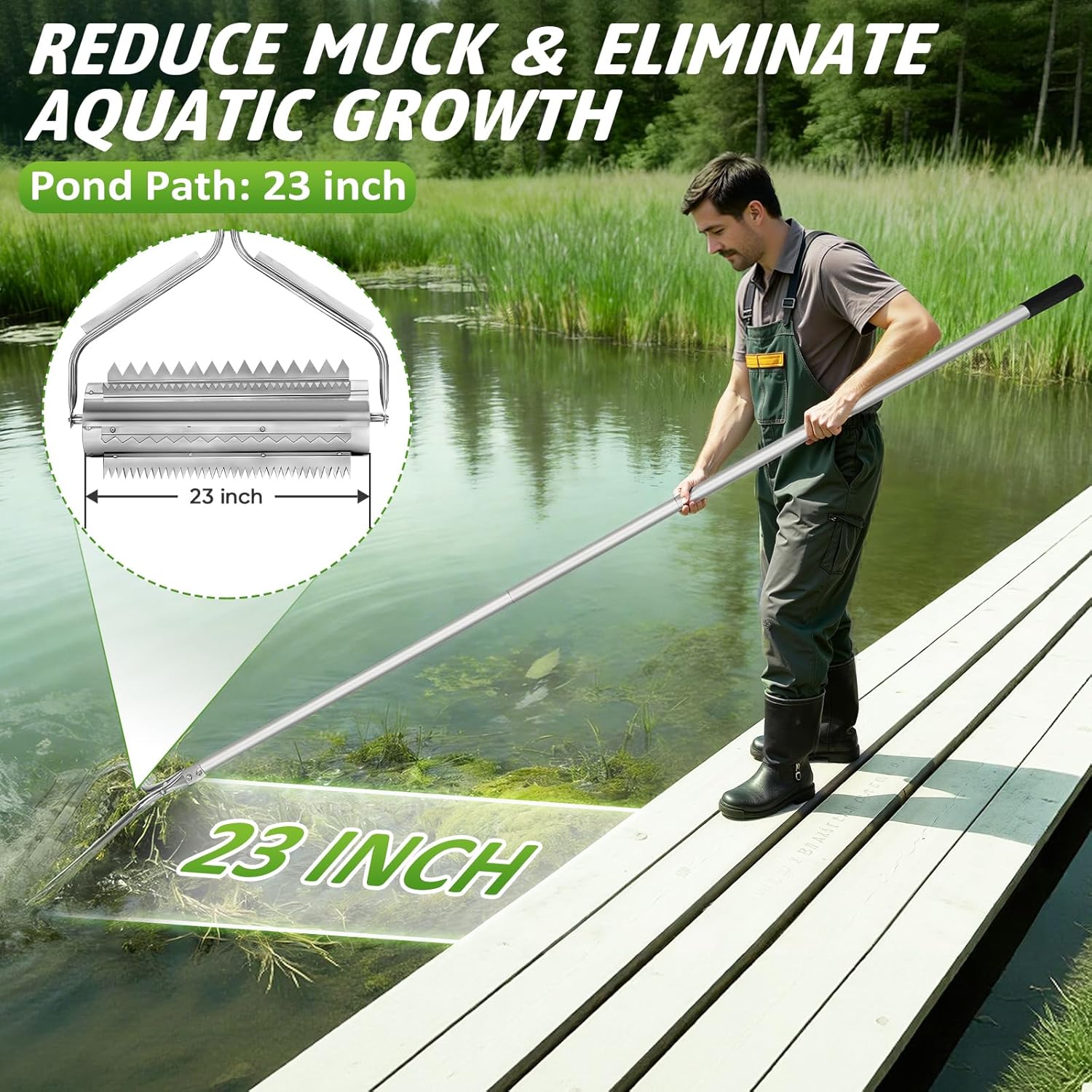 Pond Rake Roller, Lake Weed Cutter Remover, Stainless Steel Beach Roll ...