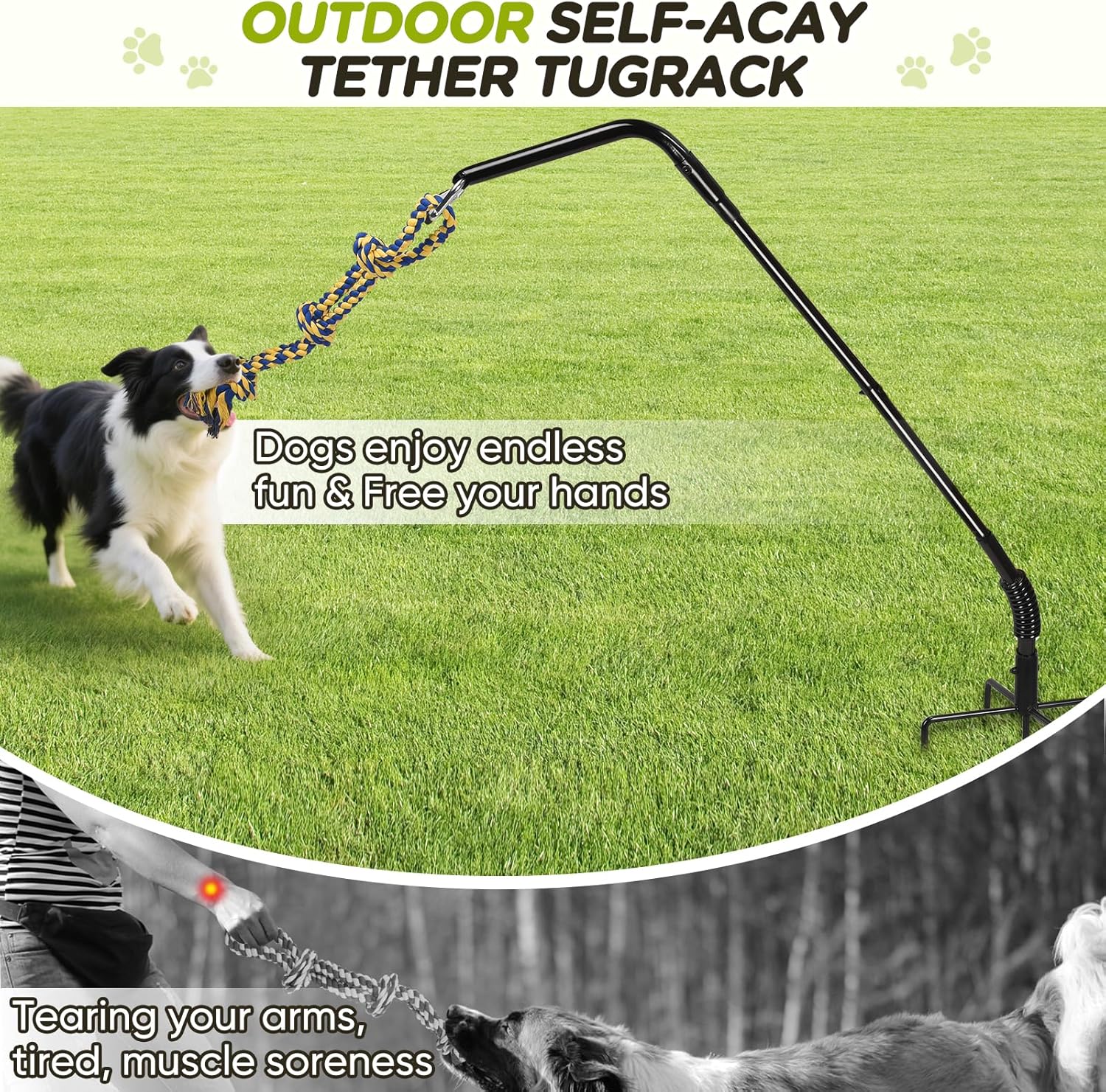 Tether Tug Outdoor Dog Toy with Strengthen Spring Pole, 3 Kinds Dog Tug of War Toys for Self Play and Interactive in Park, Yard, Lawn Rope, Suitable for Large Medium Small Dogs (Black)