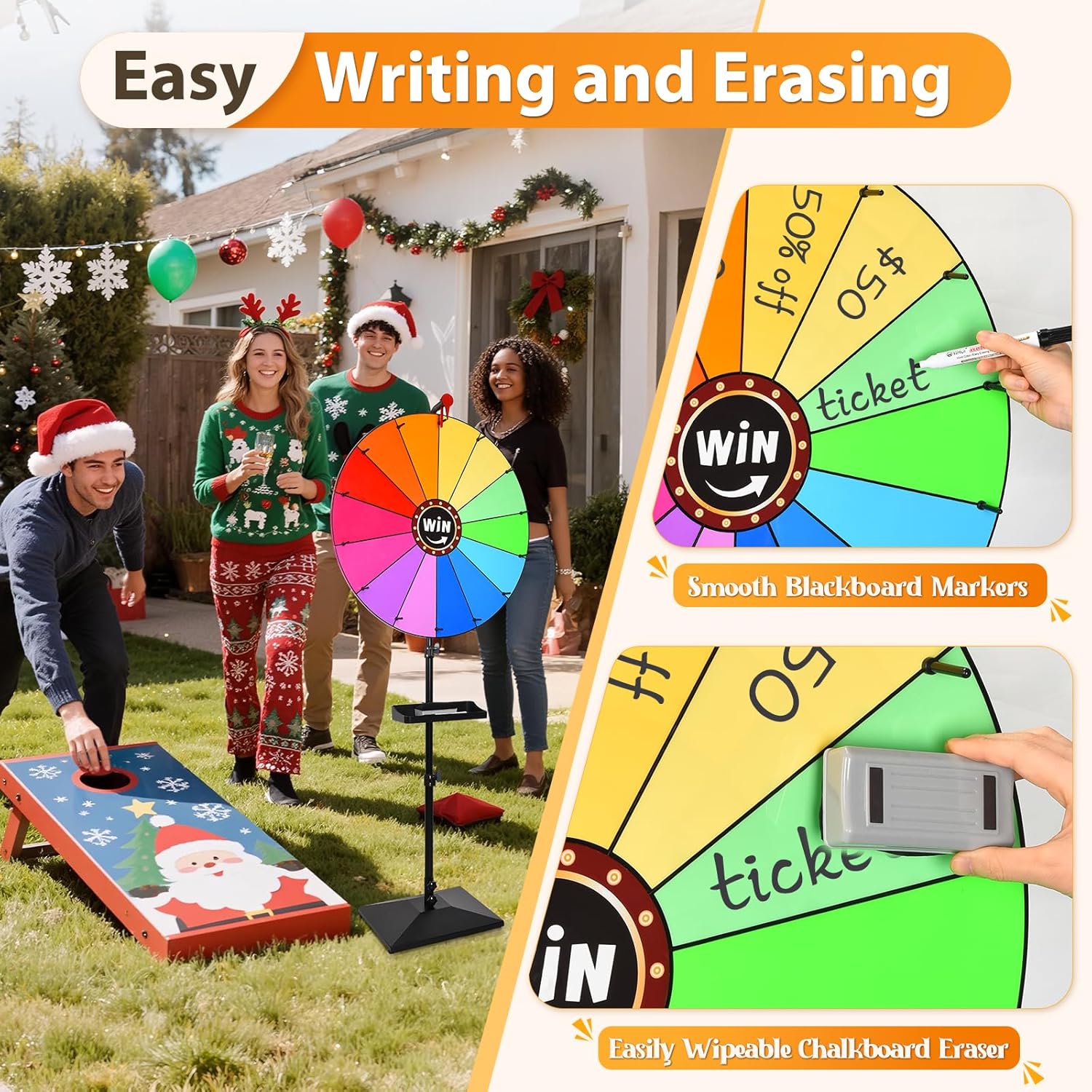 24-inch Prize Wheel, Adjustable 32"-61" Height Desktop & Floor Stand Spinning Prize Wheel, Storable Prize Wheel Spinner, Suitable for Party, Carnivals and Tradeshow