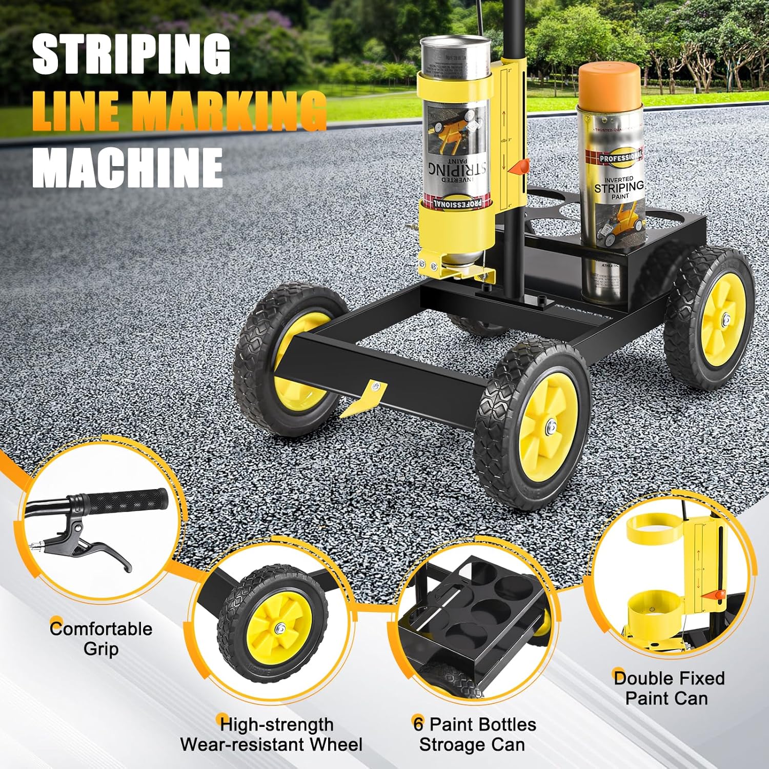 Parking Lot Striping Machine, Playing Field Striping Line Marking Machine, Compatible with Professional Inverted Striping Spray Paint, 2-4" Width Adjustable Line Striper for Fast Accurate Marking