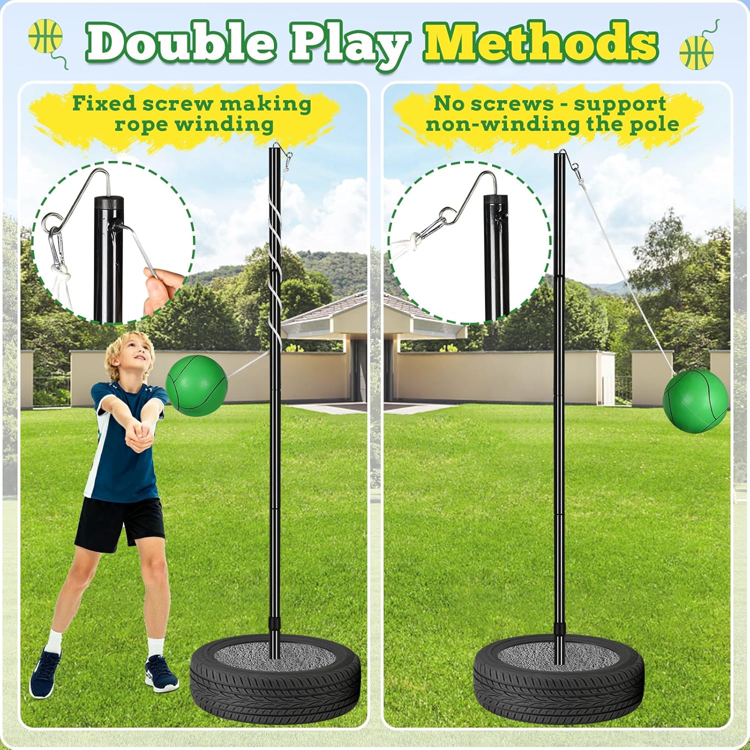 GADFISH Heavy Duty Tetherball Set, Tetherball Pole and Ball Set for Ou ...
