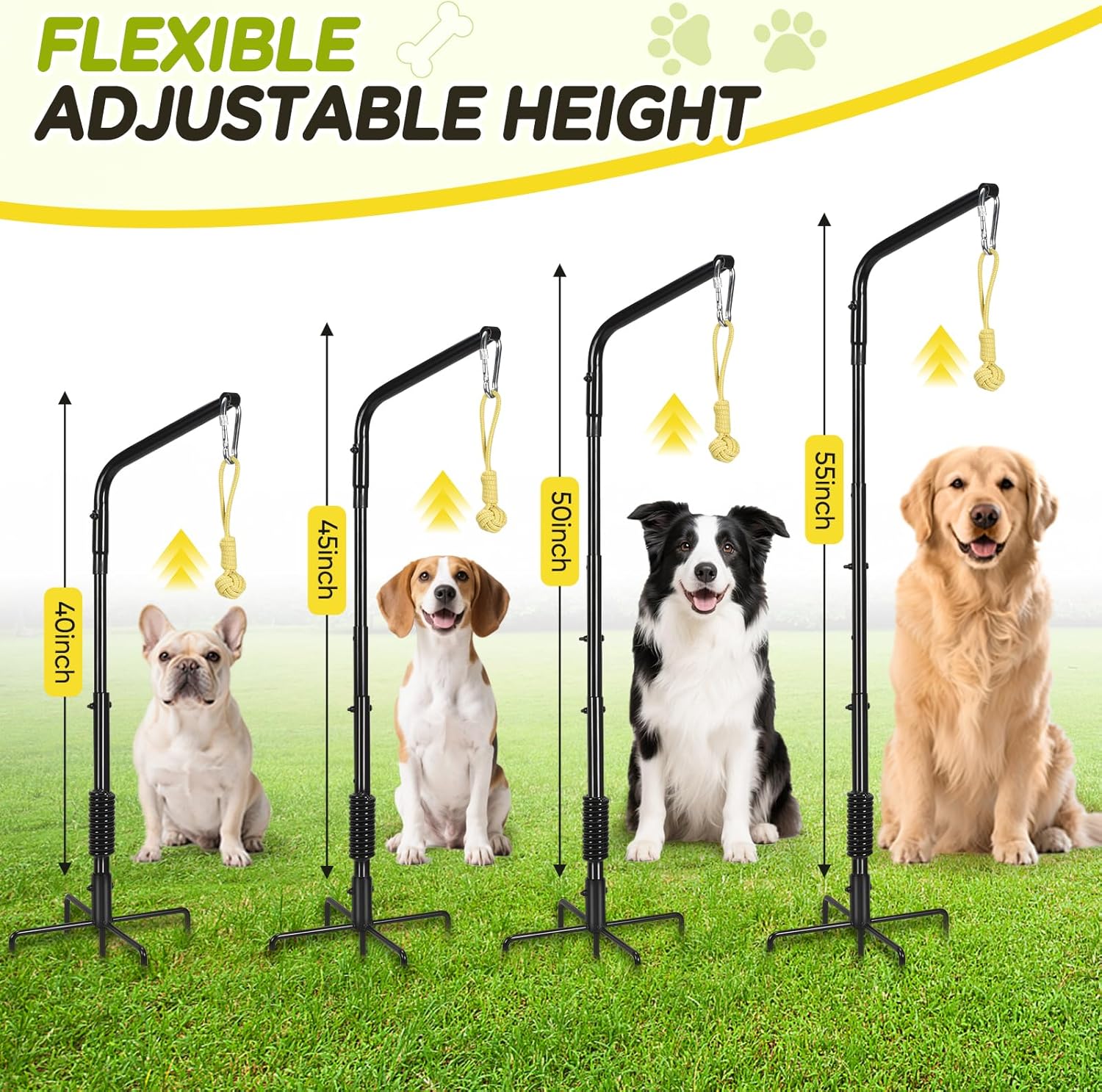 Tether Tug Outdoor Dog Toy with Strengthen Spring Pole, 3 Kinds Dog Tug of War Toys for Self Play and Interactive in Park, Yard, Lawn Rope, Suitable for Large Medium Small Dogs (Black)
