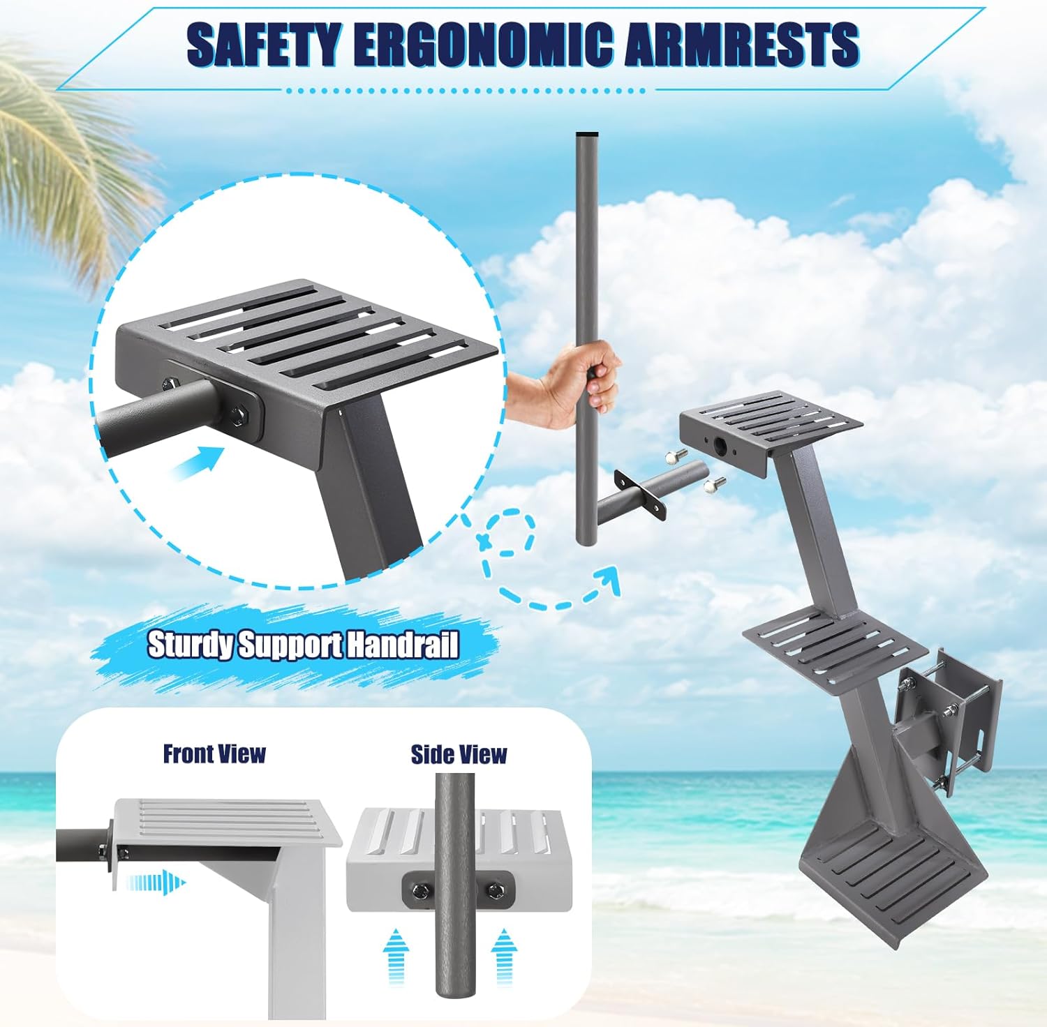 GADFISH Trailer Steps, Heavy Duty Boat Trailer Steps with 3 Steps, Boat Steps for Trailer, Boat Trailer Tongue Steps with Handle, Suitable for 4 x 4 inches Trailer Frame, Silver