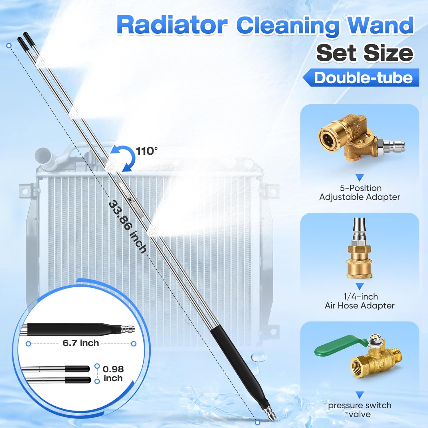 8 Nozzle Tips Double-Tube Radiator Cleaning Wand Tool Set, 34