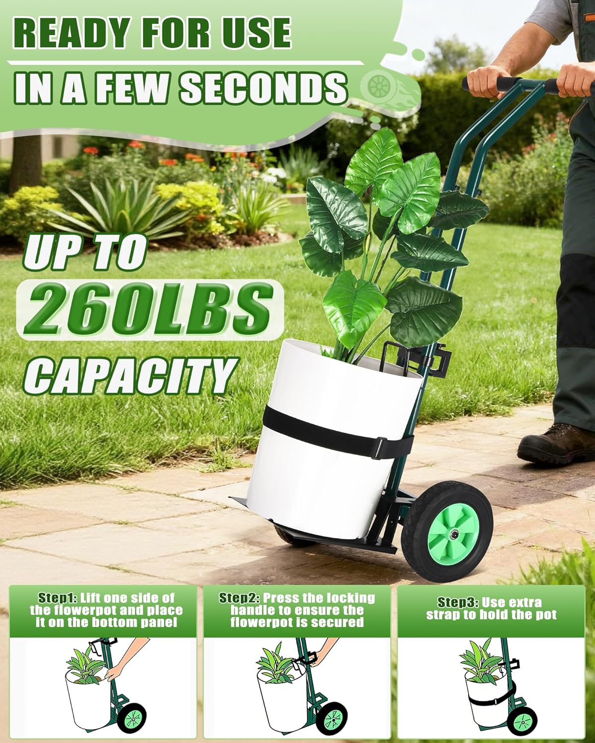 AugFir Plant Caddy with Wheels, 260LBS Rolling Plant Dolly Pot Mover w ...