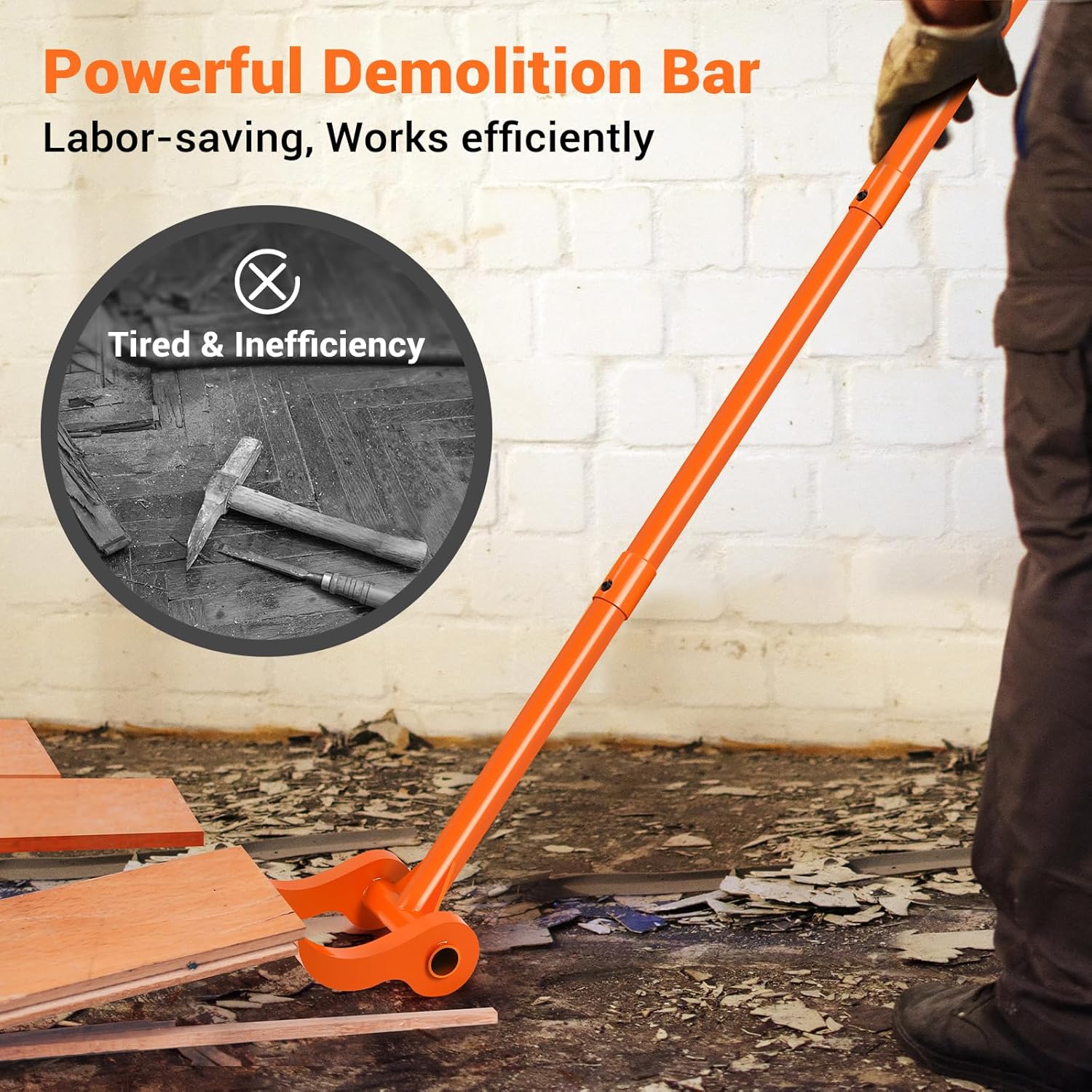 110 Degree Pallet Buster, 48" Carbon Steel Deck Board Removal Tool, Powerful Pry Bar for Deck, Pallet, Hardwood Board Demolition Without Wrist Strain