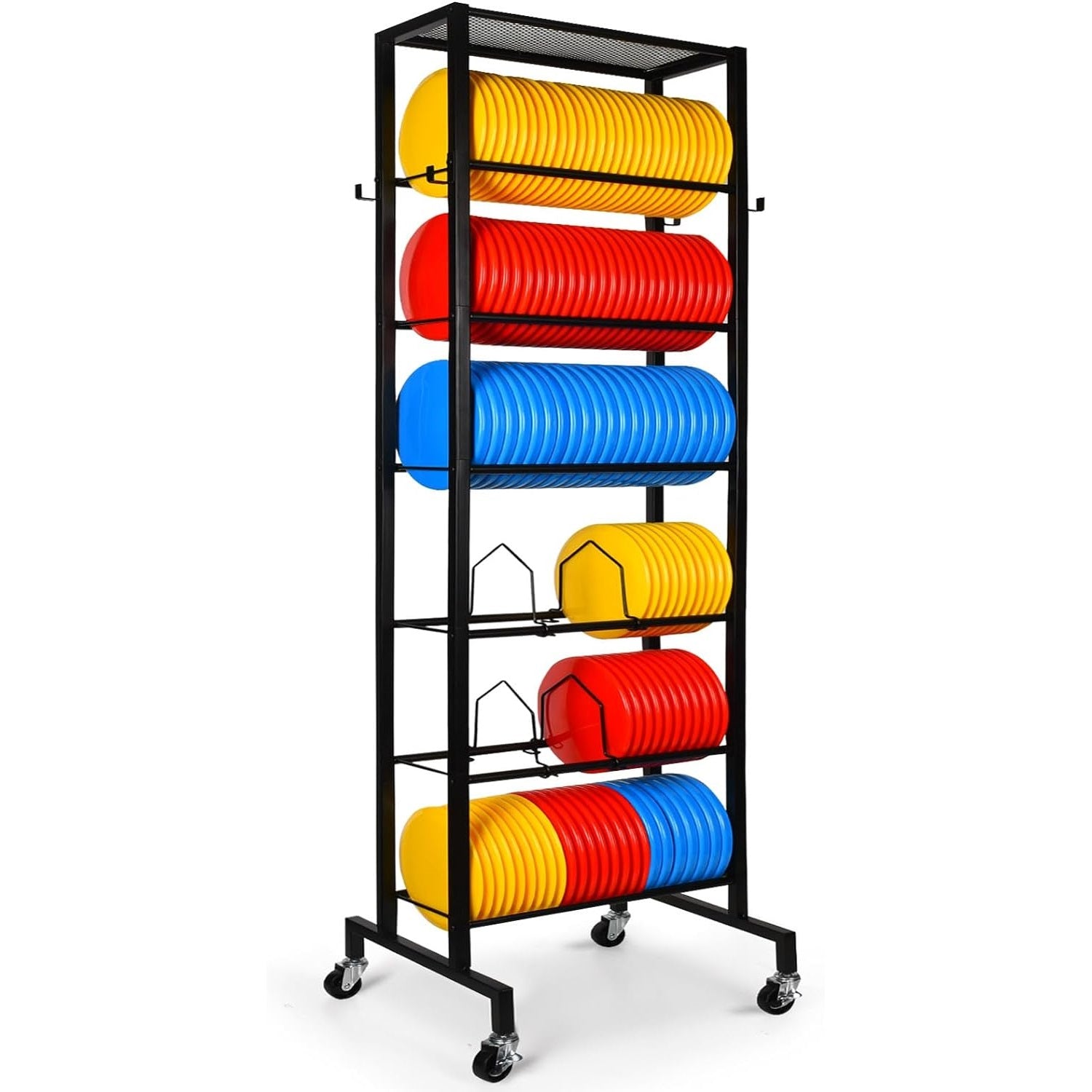 Disc Golf Storage, 6-Tier Disc Golf Rack, Movable Disc Golf Storage Shelf with Partition Frame, Large Disc Golf Storage for Organizing and Storing Disc Golf Discs, Black