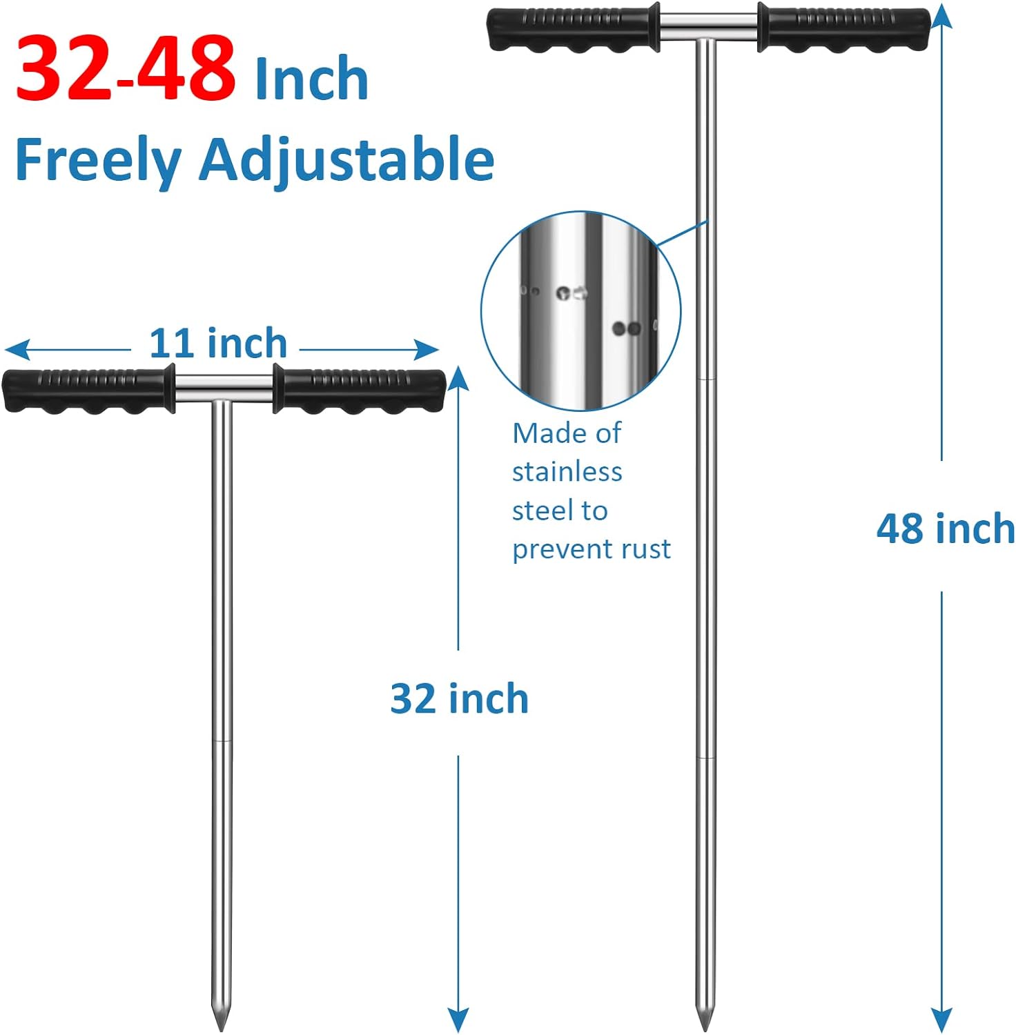 GADFISH Stainless Steel Soil Probe Rod,32-48 Inch Hight Adjustable Ground Rod Tool with T-Handle for Locating Septic Tanks,Underground Pipes,Water Lines,Graves and Gopher Runs