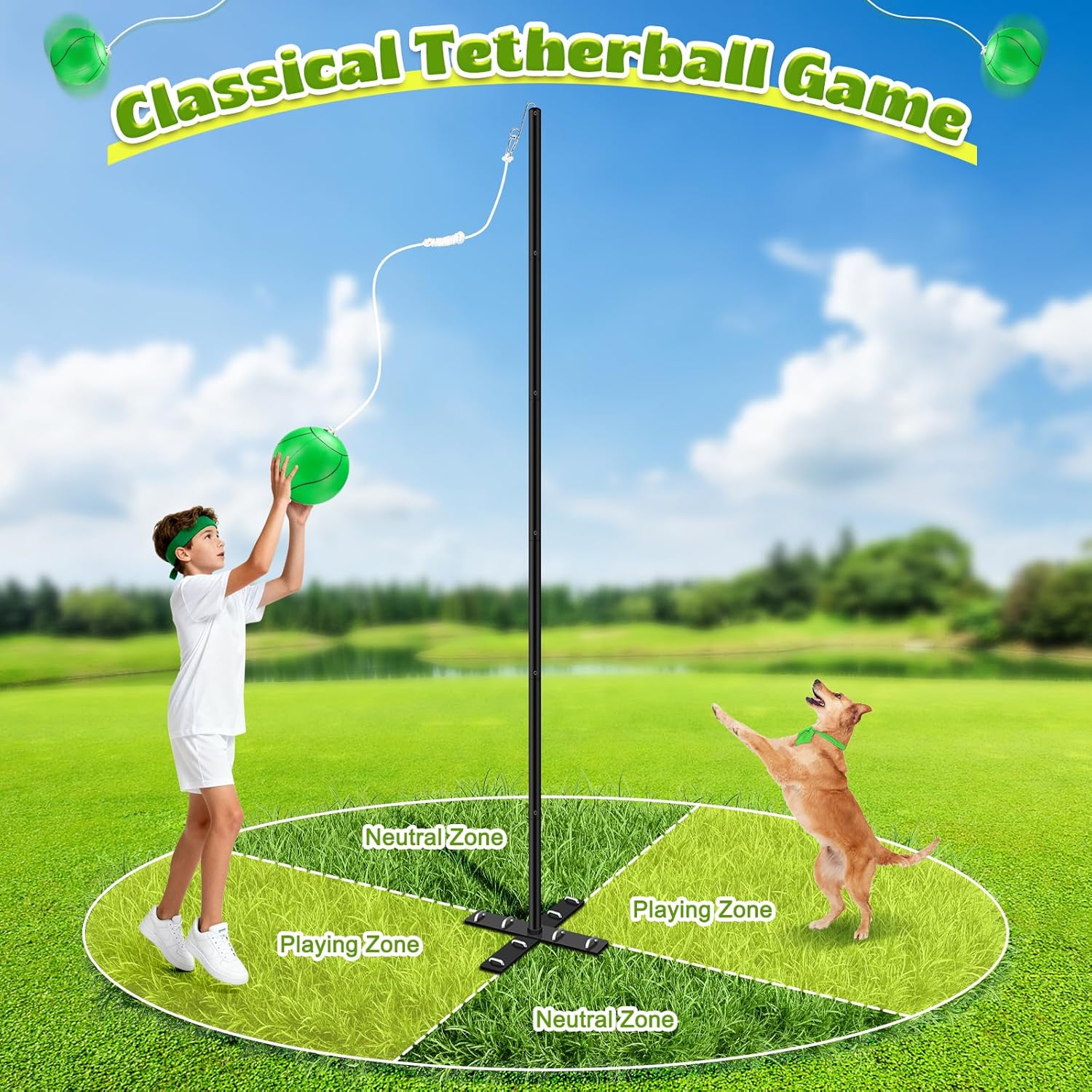 GADFISH Backyard Tetherball Set with Ball & Rope, Adjustable Tetherbal ...