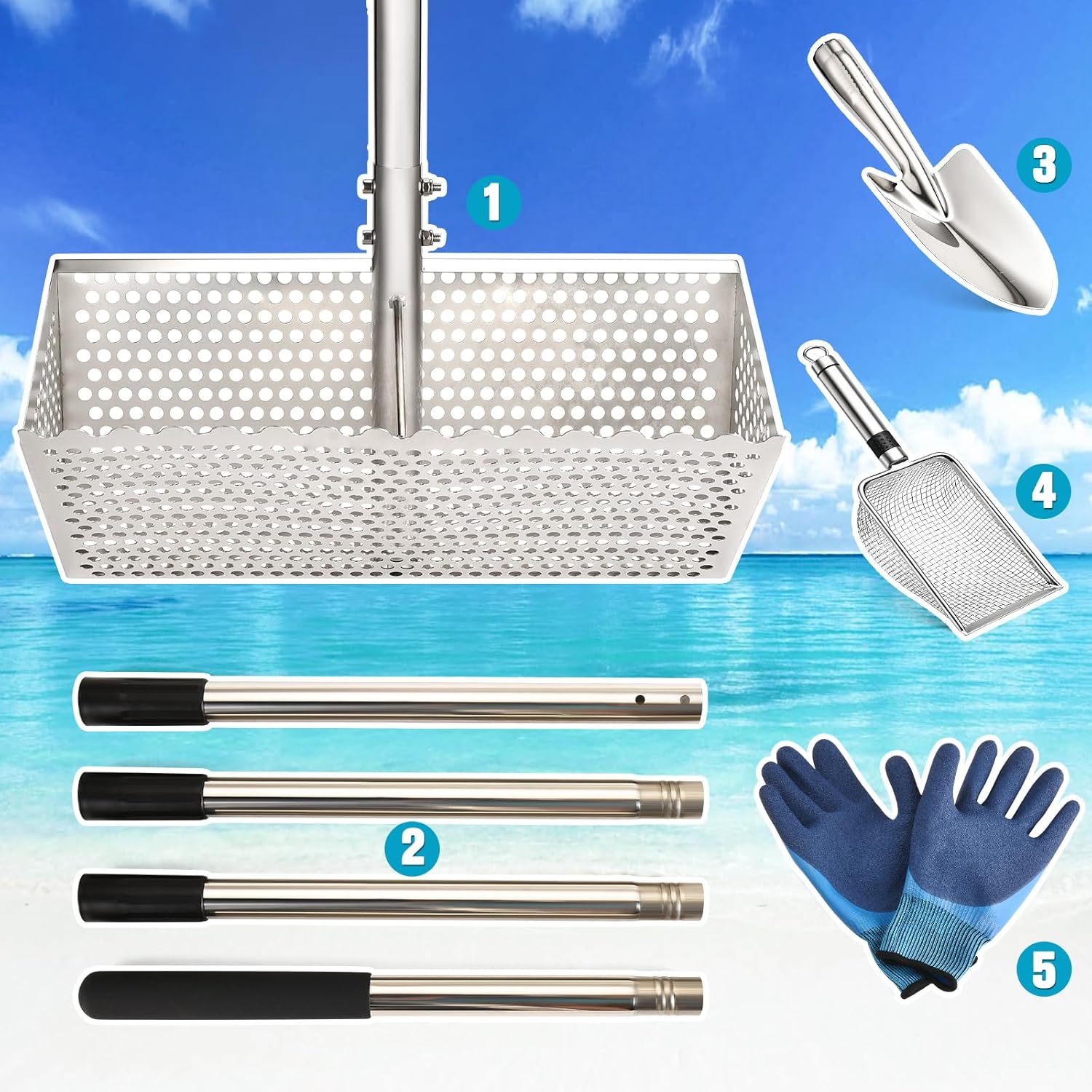 Sand Flea Rake, Stainless Steel Sand Sifter, Shark Tooth Sifter with A ...