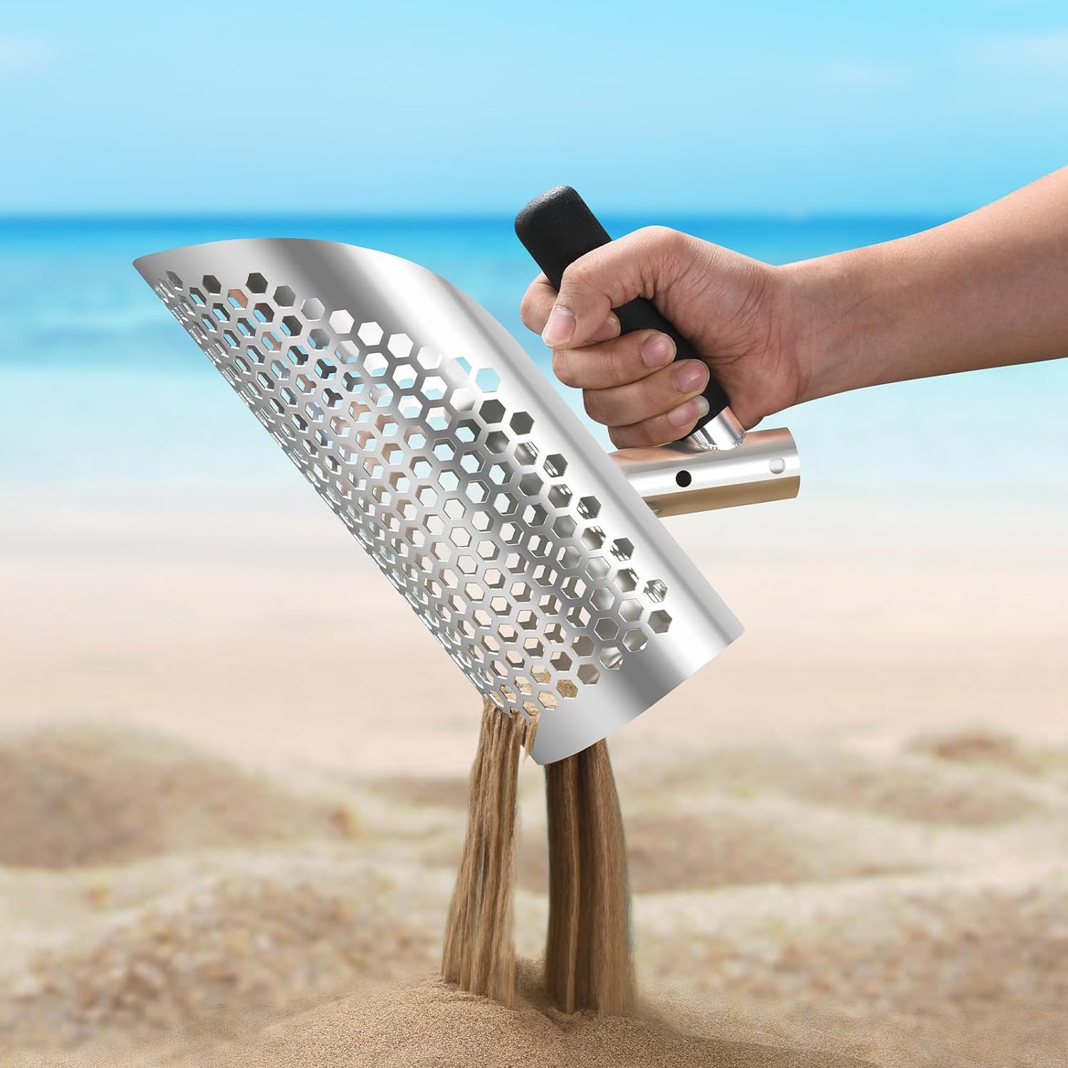 GADFISH Sand Scoop with Shovel for Metal Detecting, Heavy Duty Metal Detector Beach Finds Scoop, Stainless Steel Metal Detecting Tool Digging Shovel Fast Sifting Stainless Steel Shovel