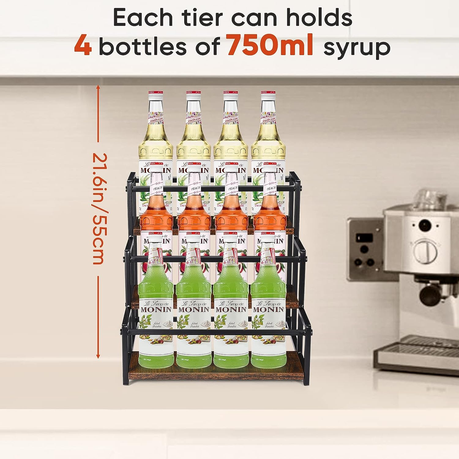 GADFISH Coffee Syrup Rack Organizer, 3 Tier Syrup Bottle Holder Stand ...