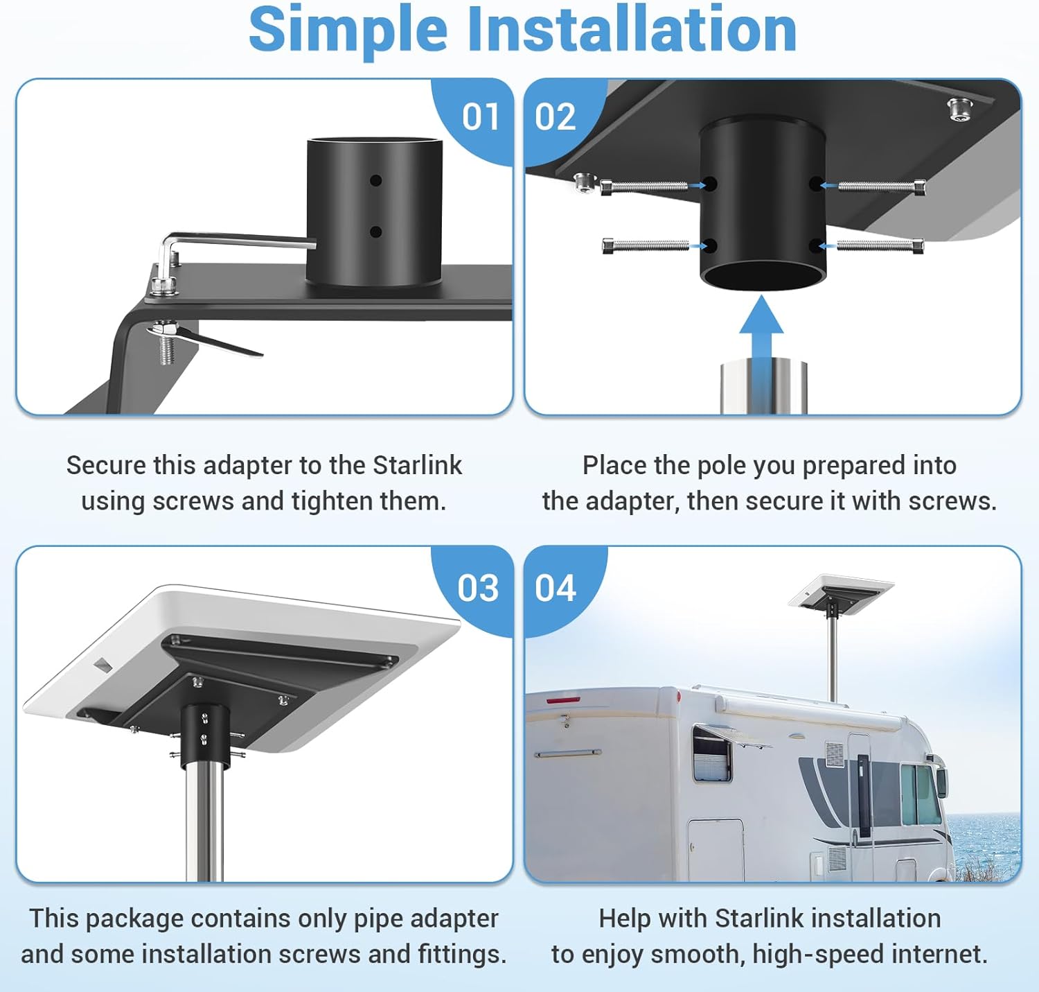 Starlink Mount, Starlink Flat High Performance Pipe Adapter, Starlink RV Mount, Starlink Pole Mount Adapter, Starlink Pipe Adapter, and Starlink Roof Mount for Vehicle/Boat/Outdoor Use