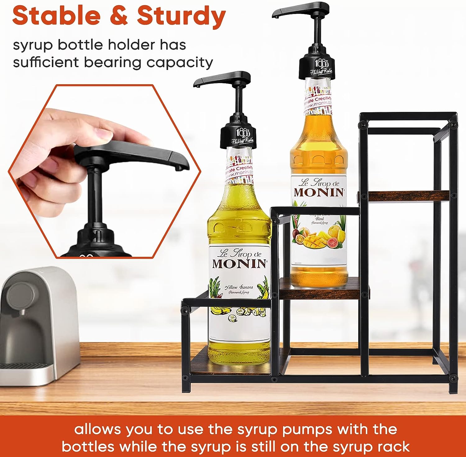 GADFISH Coffee Syrup Rack Organizer, 3 Tier Syrup Bottle Holder Stand ...